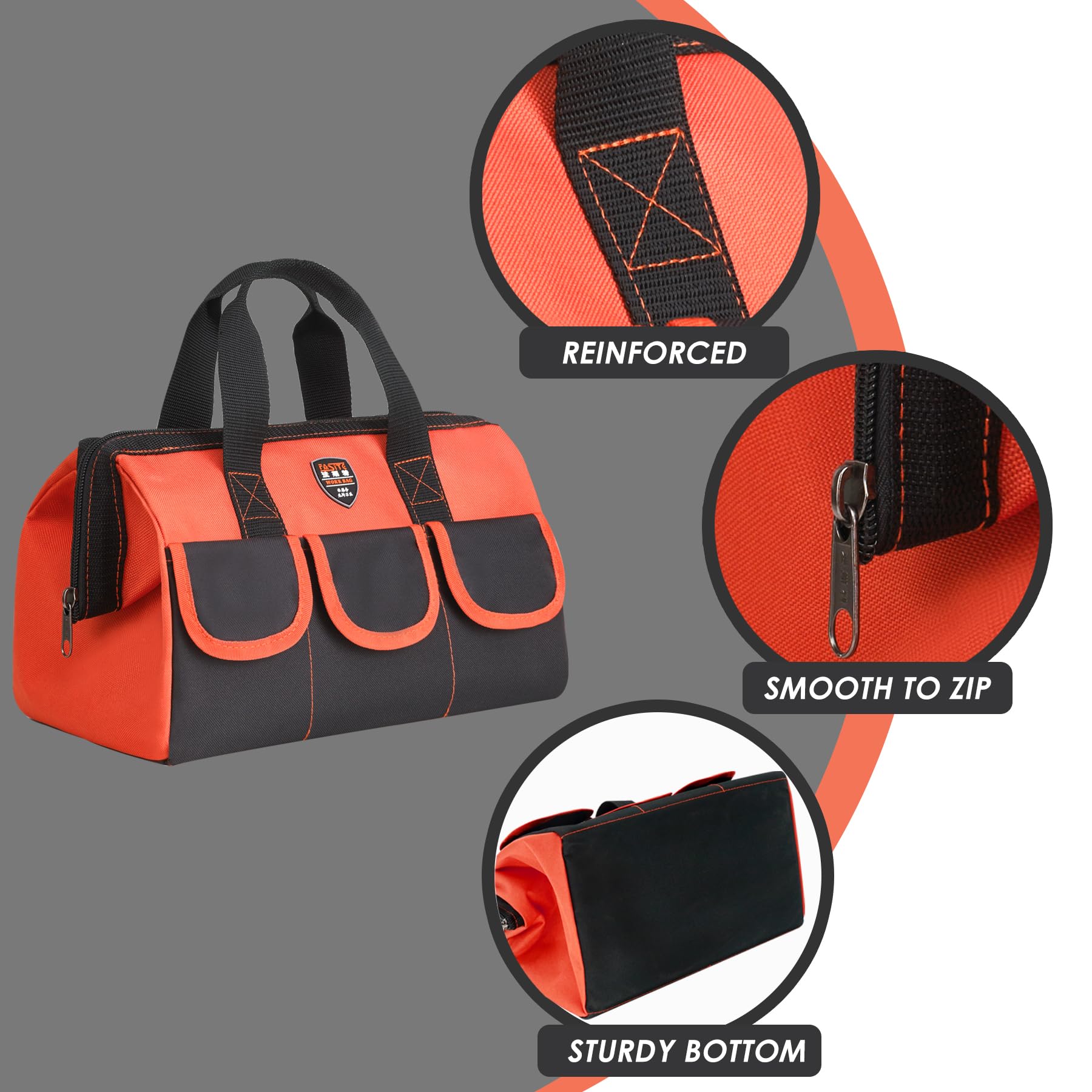 FASITE 12-Inch Waterproof Canvas Tool Bag for Electricians & Handymen - Wide Mouth Design (2-Pack) - Perfect for Construction Sites, Home Repairs & DIY Projects