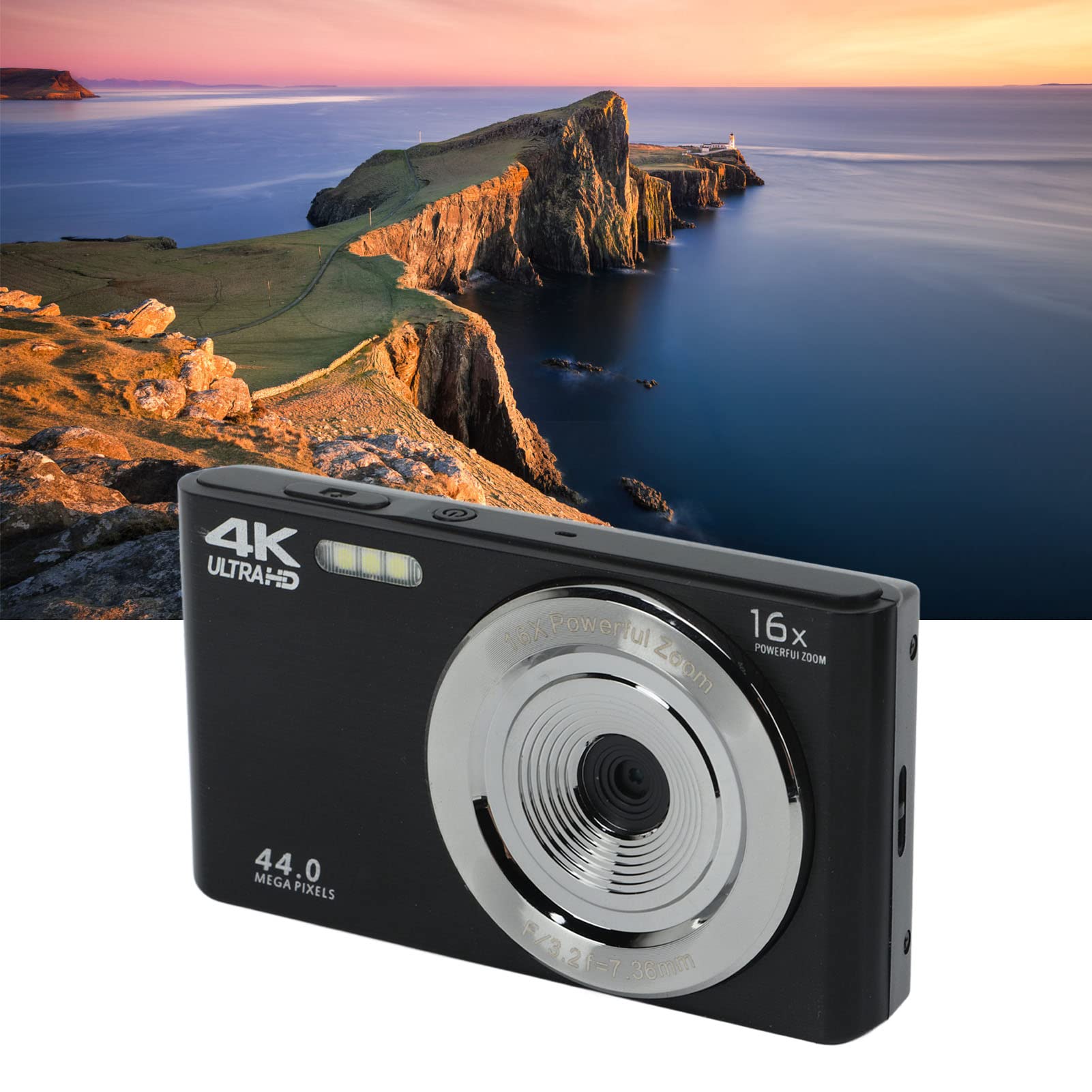 4K 44MP Digital Video Camera with 2.8in Screen & 16X Zoom - Shockproof Full HD Camcorder for Vlogging, Travel, Sports & Family Events (Black)