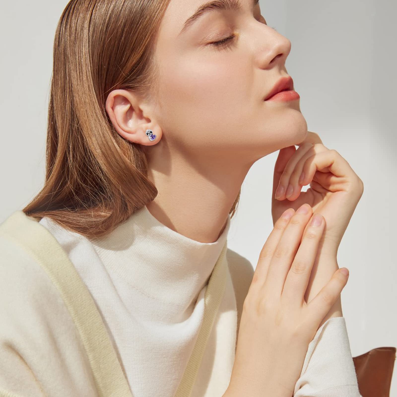 Sterling Silver Sloth Stud Earrings for Women & Girls - Cute Animal Jewelry Gift for Birthday, Valentine's Day | Hypoallergenic Heart Earrings for Everyday Wear & Special Occasions