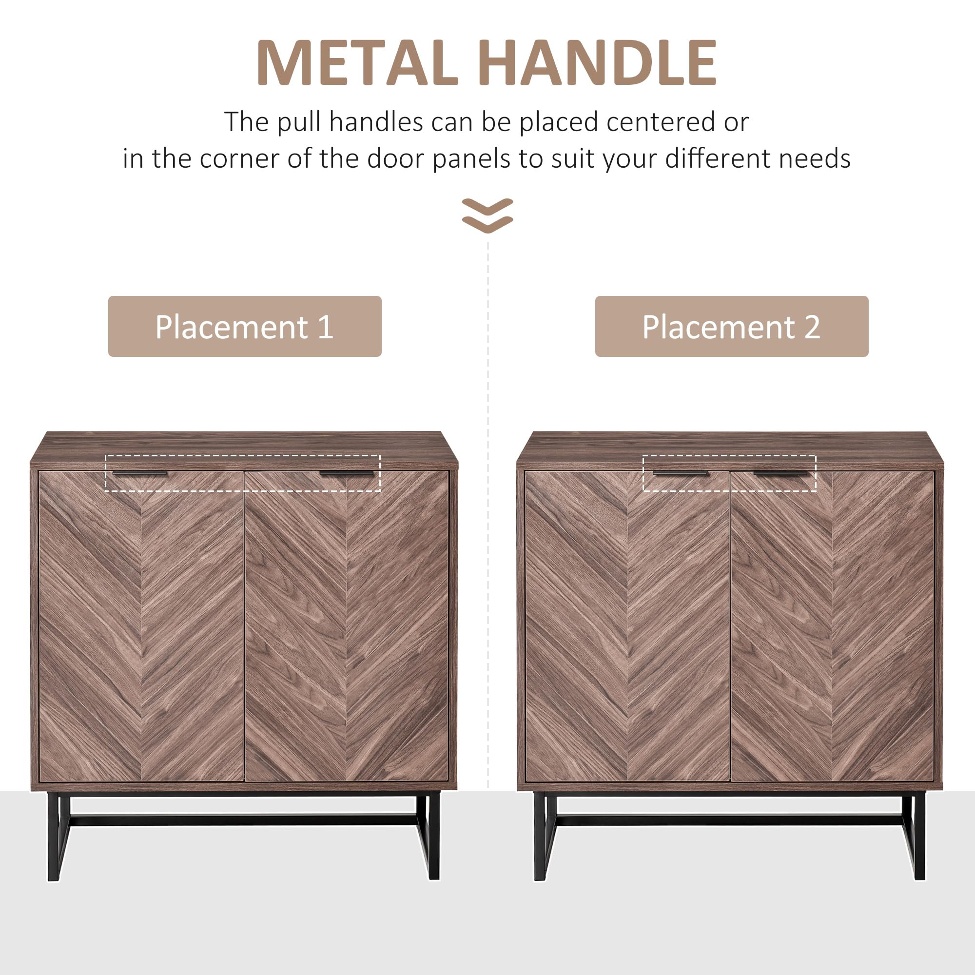 HOMCOM Sideboard Buffet Cabinet - Chevron Double Door Kitchen Storage Cabinet with Adjustable Shelf, Walnut Finish - Perfect for Dining Room, Living Room & Kitchen Organization