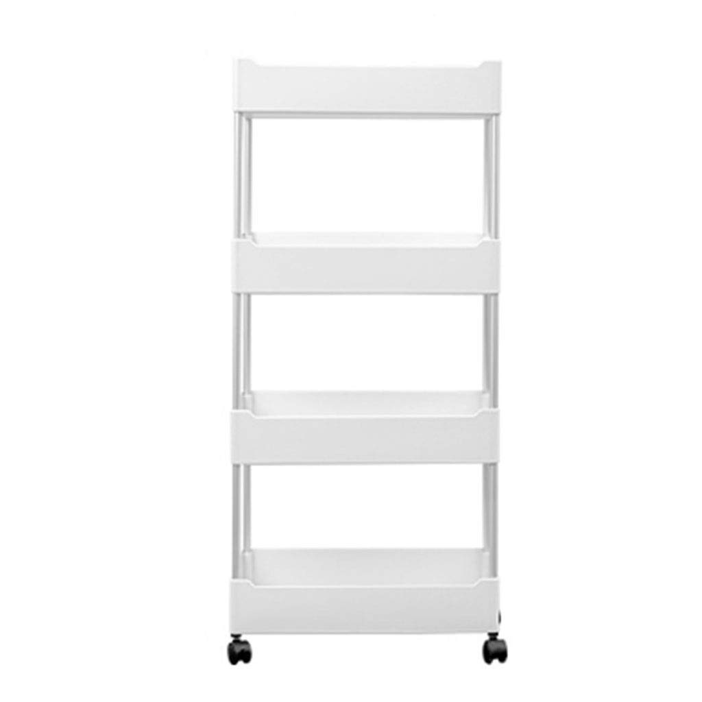 Large Capacity White Kitchen Shelf with Wheels - Narrow Slot Storage, Removable & Detachable Layers, Floor-standing Organizer for Pantry, Bathroom, or Garage