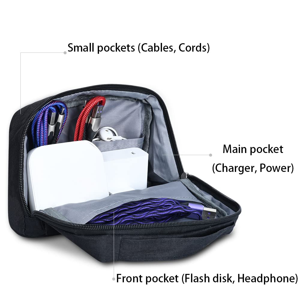 Darbermu Electronics Accessories Organizer Bag - Travel Cable Organizer & Toiletry Bag for Men - Portable Gadget Storage for Cables, Headphones, Charger, Power Bank, Memory Cards (Black) - Perfect for Business Trips, Camping & Daily Commute