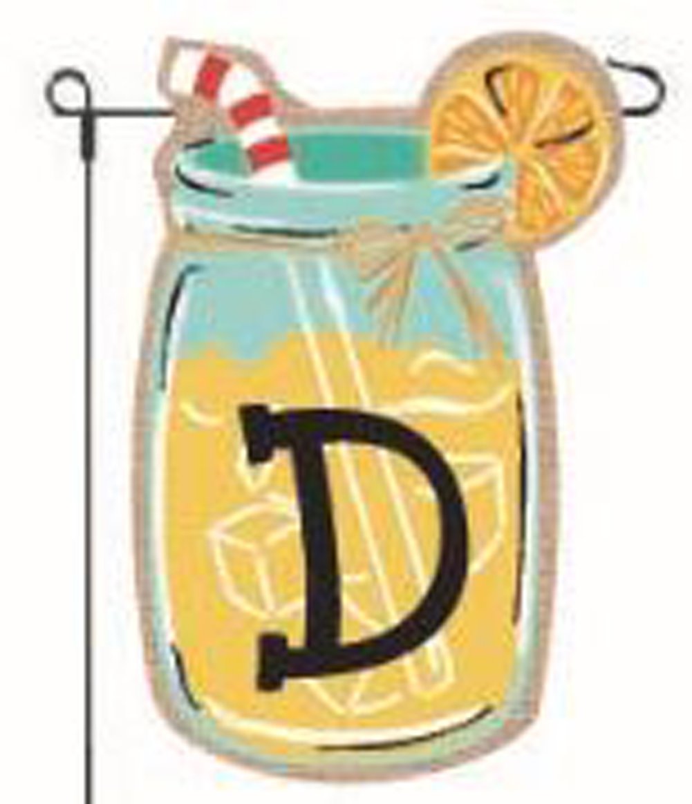 JEC Monogram Lemonade Mason Jar Burlap Summer Garden Flag 12.5 x 18 Inch - Personalized Letter D Home Decor for Outdoor Patio, Yard & Seasonal Celebration