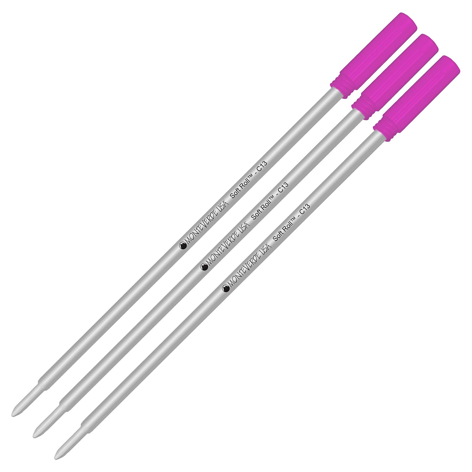 Monteverde Soft Roll Ballpoint Ink Refills 3-Pack - C13 Paste Ink Refill Compatible with Cross Style Pens - Medium Tip 0.7mm Pink - Perfect for Office, School & Everyday Writing