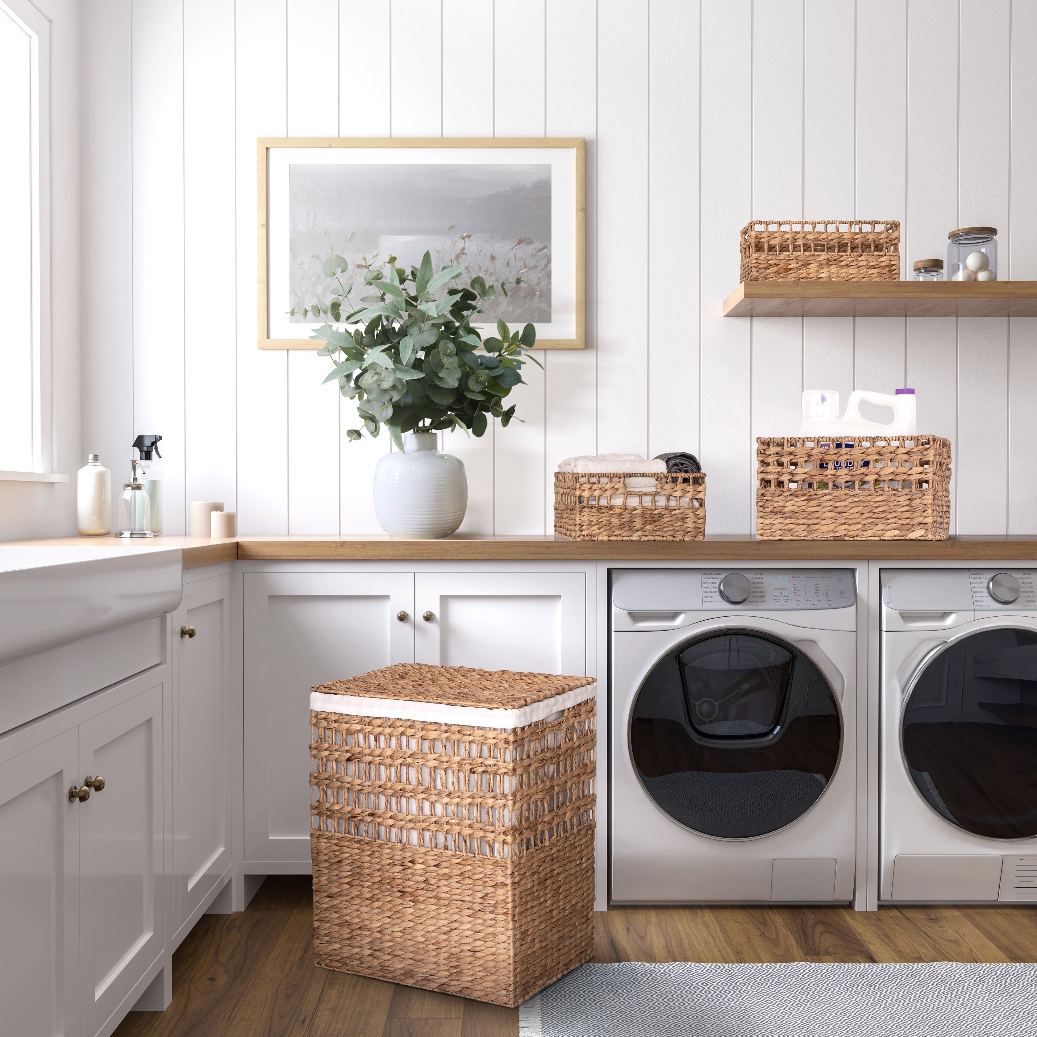 4-Piece Natural Handwoven Laundry Hamper and Basket Set - Eco-Friendly Storage for Clothes, Towels & Toys - Perfect for Bedroom, Bathroom & Nursery Organization