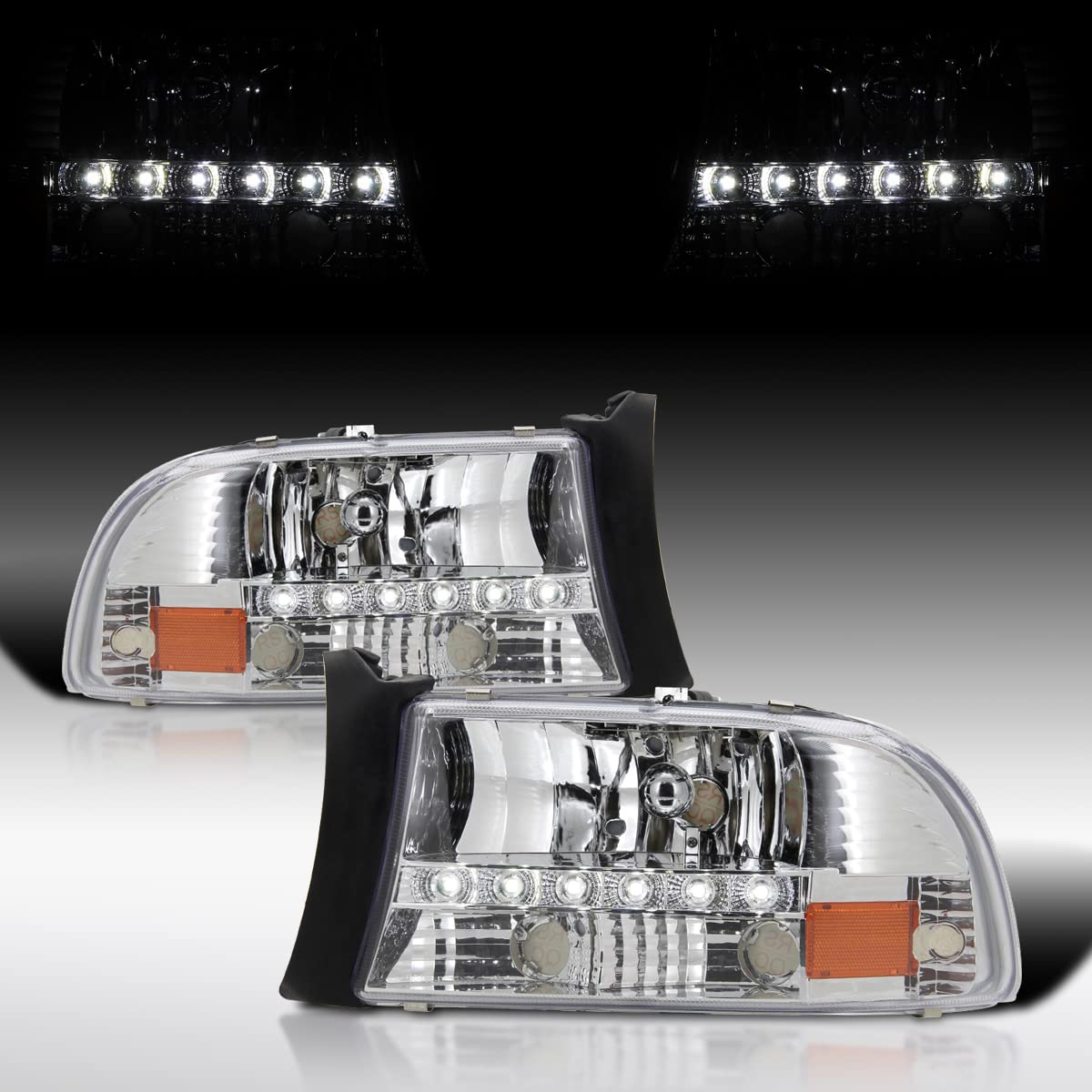AUTOZENSATION LED Chrome Housing Clear Lens Headlights Pair - Compatible with 1997-2004 Dodge Dakota & 1998-2003 Dodge Durango - Upgrade for Night Driving & Off-Road Adventures