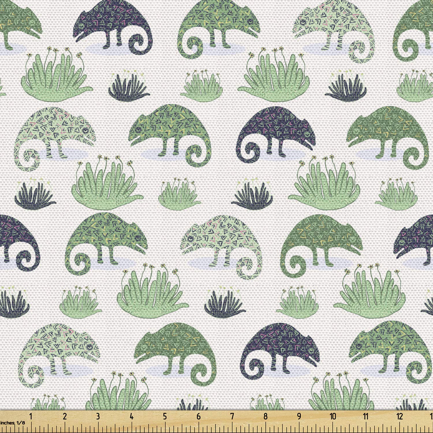 Ambesonne Chameleon Fabric by The Yard - Exotic Camouflage Lizards Doodle Zoo Animals Print in Pastel Colors - Decorative Upholstery Fabric for Sofa, Curtains & Home Decor (10 Yards, Fern Green) - Perfect for DIY Projects, Nursery Decor & Bohemian Style Interiors