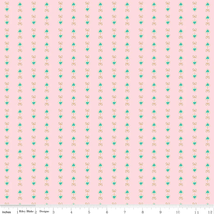 Valentine's Day Sparkle Heart Fabric - Mint Blush by the Yard | Perfect for DIY Crafts, Home Decor, and Gift Wrapping