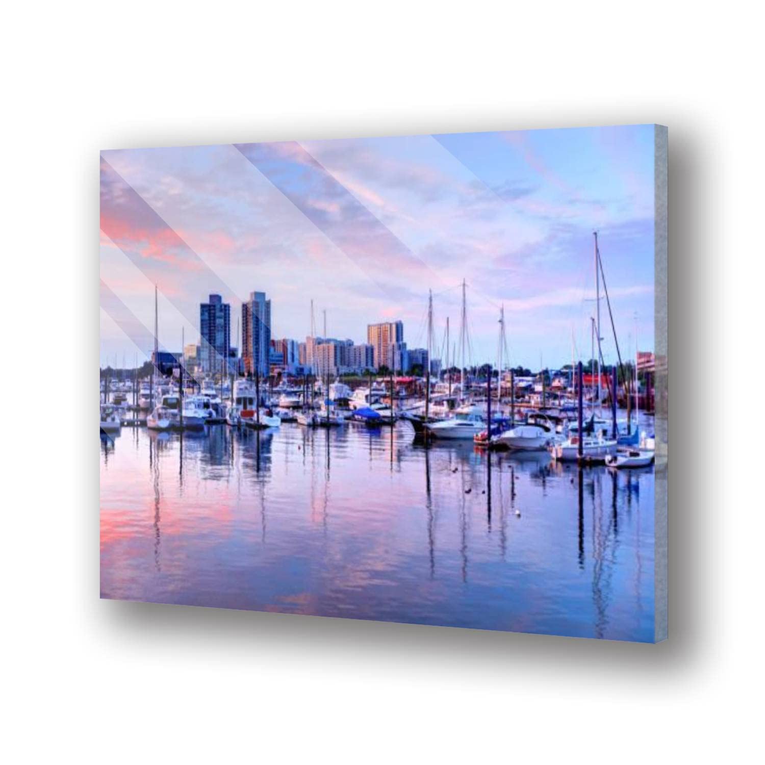 Stamford Connecticut Harbor Skyline Acrylic Glass Wall Art - Modern Floating Picture Print for Living Room, Bedroom & Office Decor - Coastal Cityscape Home Accent