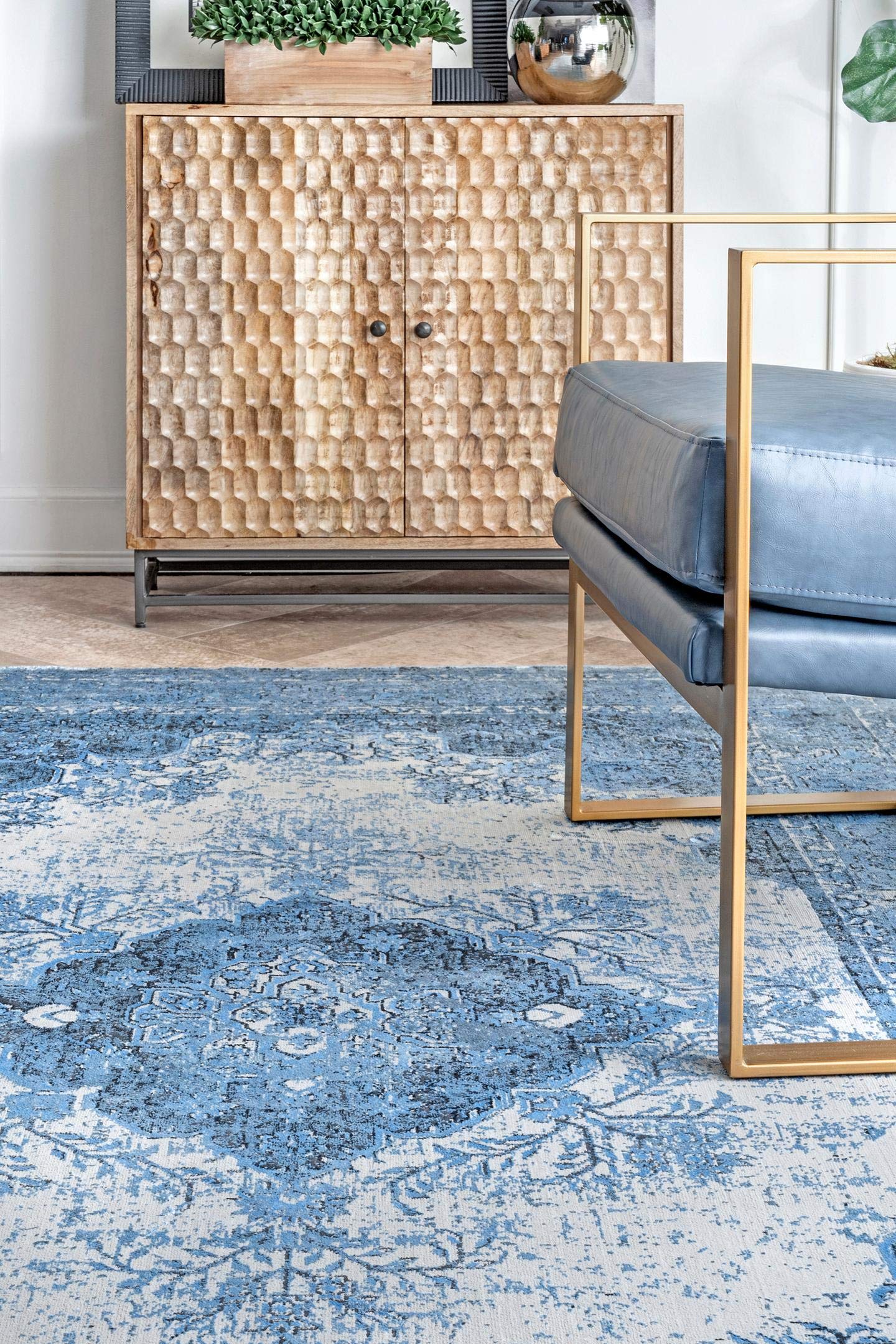 nuLOOM Paphos Persian Distressed Vintage Area Rug 5' x 8' Blue - Perfect for Living Room, Bedroom & Home Decor
