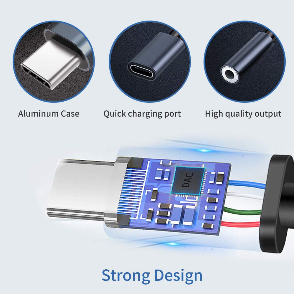 Xumee USB C to 3.5mm Headphone Jack & Fast Charger Adapter - 2-in-1 Hi-Res DAC Audio & Charging Dongle for iPhone 16/15 Pro Max, Galaxy S25/S24 Ultra - Perfect for Travel, Gaming & Music (Grey)