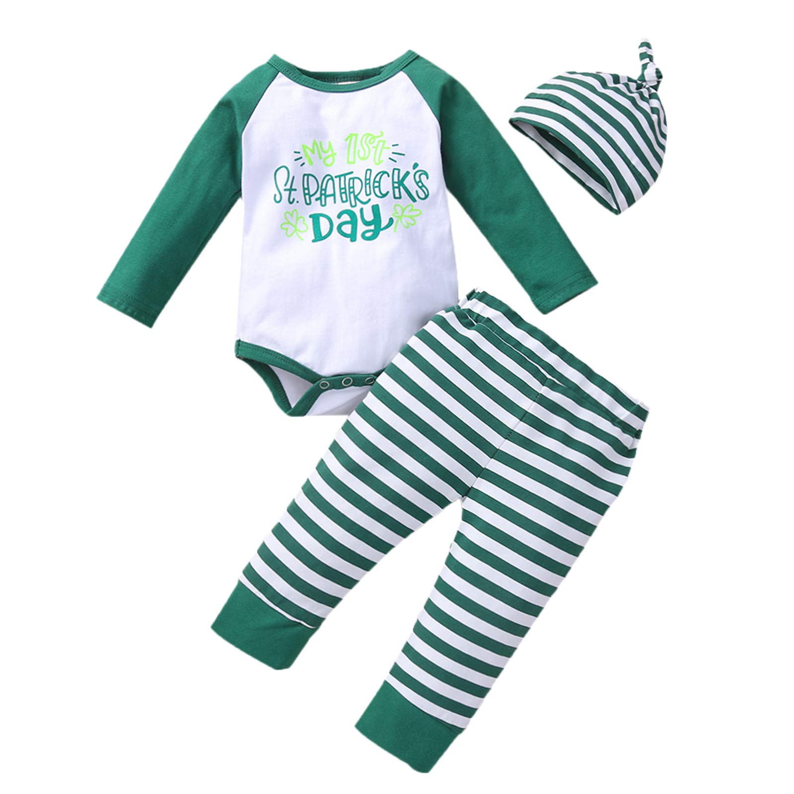 St. Patrick's Day Baby Romper & Pants Set - Newborn Infant Boys Girls Patchwork Letter Print Long Sleeve Outfit for Spring | Perfect for Holiday Photos, Family Gatherings & Special Occasions