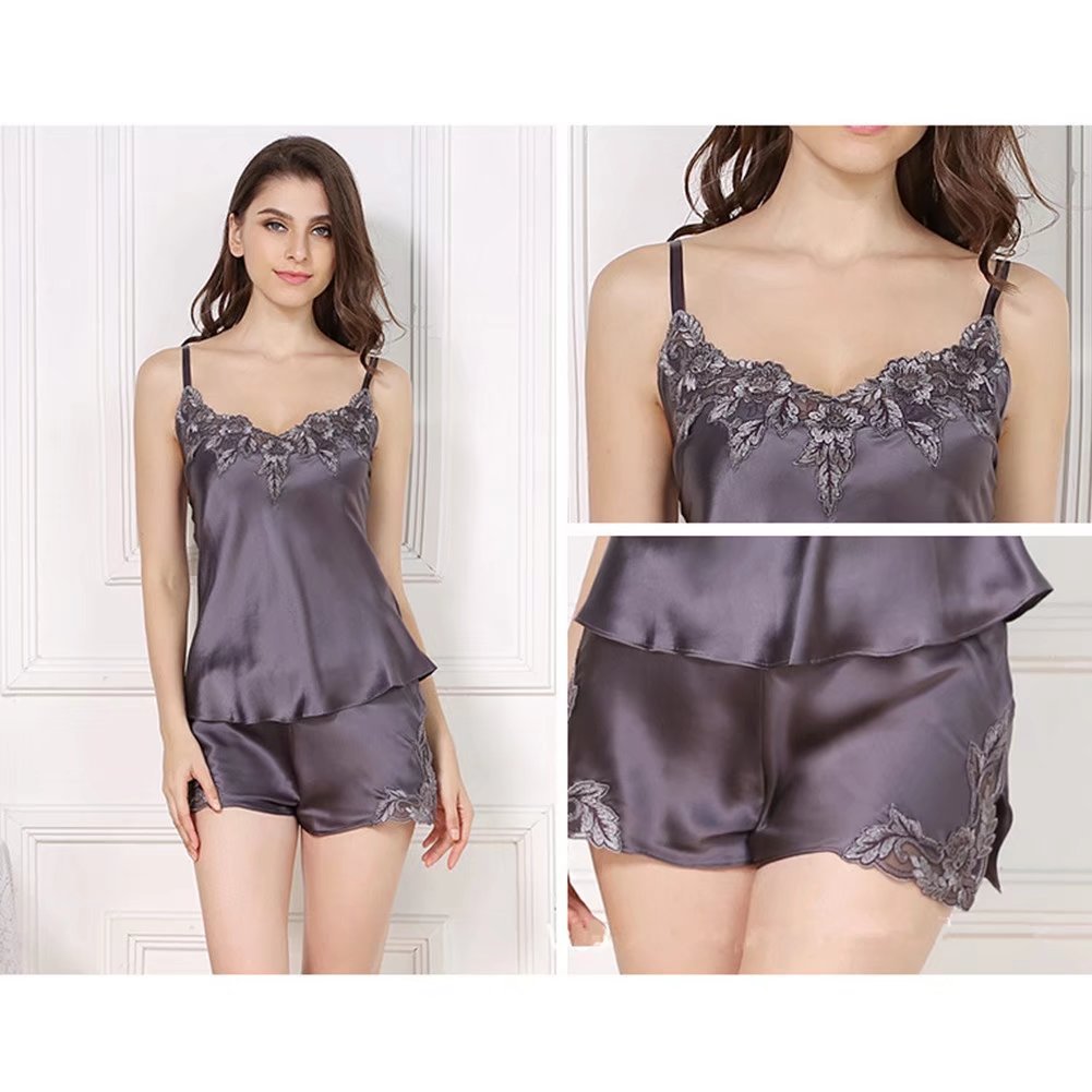 100% Silk Lace Nightgown Set - Sexy Satin Lingerie Pajamas for Women, Comfortable Sleepwear & Romantic Home Dress - Perfect Gift for Wife, Anniversary or Valentine's Day - Ideal for Bedtime, Honeymoon & Special Occasions