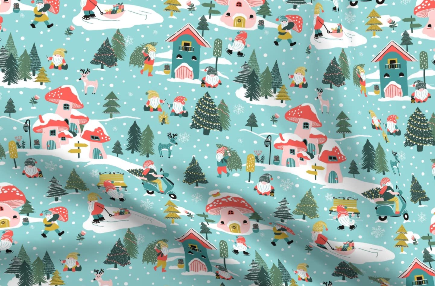 Gnomes Folklore Winter Snow Fantasy Printed Minky Fabric - Soft & Cozy Fat Quarter for Sewing Baby Blankets, Quilt Backing, Plush Toys - Perfect for DIY Crafts, Nursery Decor & Holiday Gifts