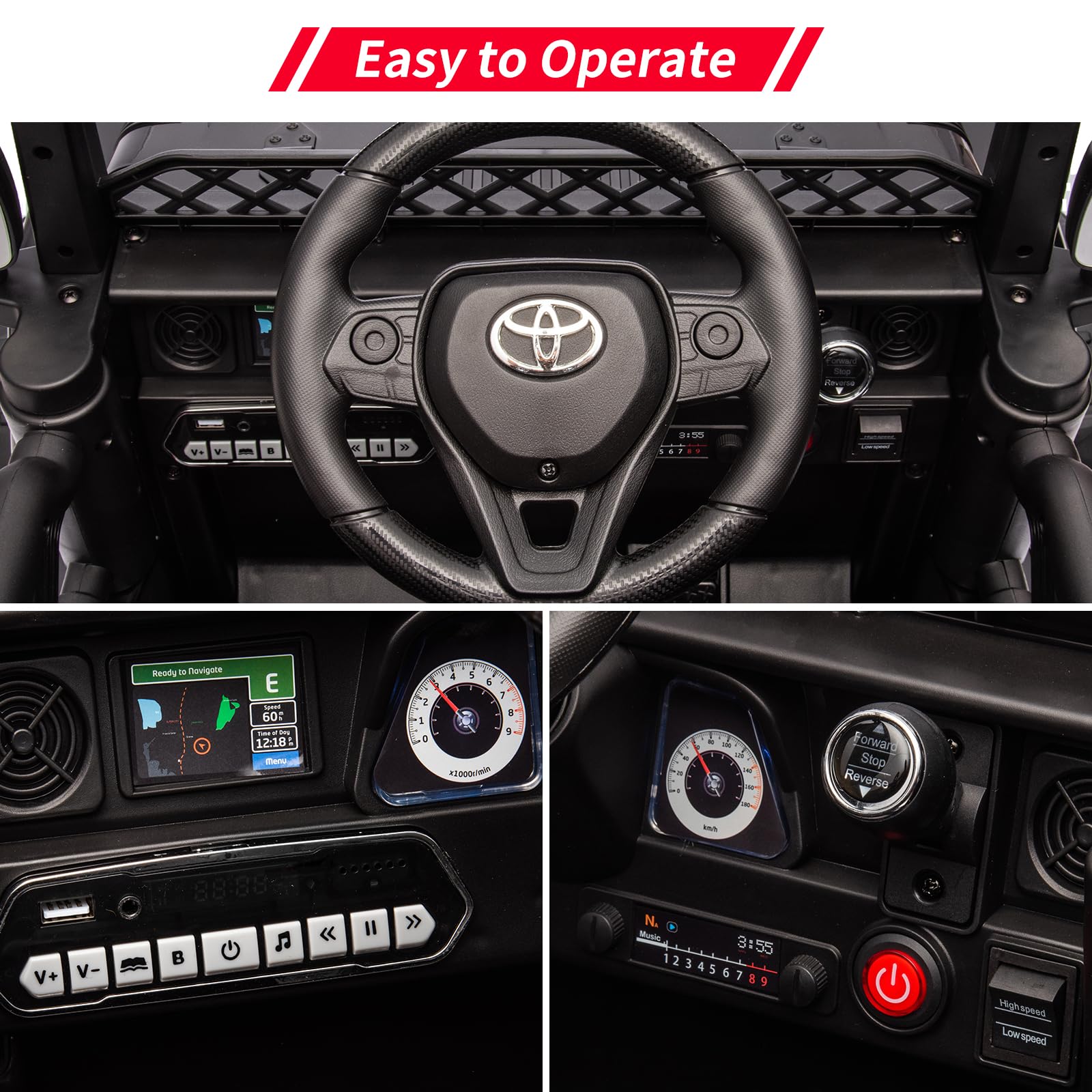 12V Licensed Toyota Ride-On Truck for Kids - Battery-Powered Electric Car with Remote Control, Music, LED Lights & Suspension System - Double Doors & Safety Belt - Perfect for Indoor & Outdoor Play, Birthday Gifts & Family Fun (Black)