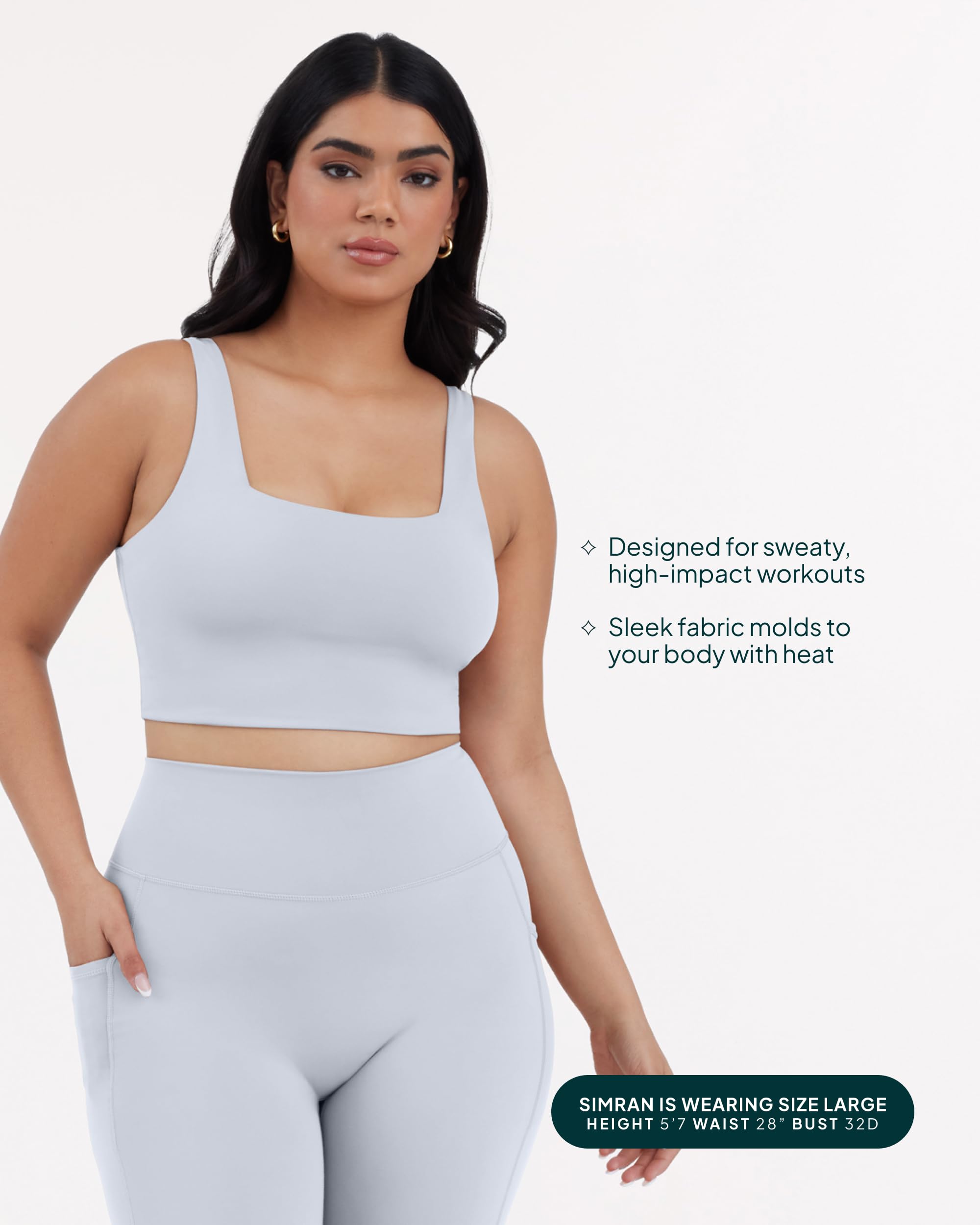 PAVOI ACTIVE Women's Medium Support Square Neck Longline Sports Bra with Removable Pads - High Performance Workout Bra for Running, Yoga & Gym Training