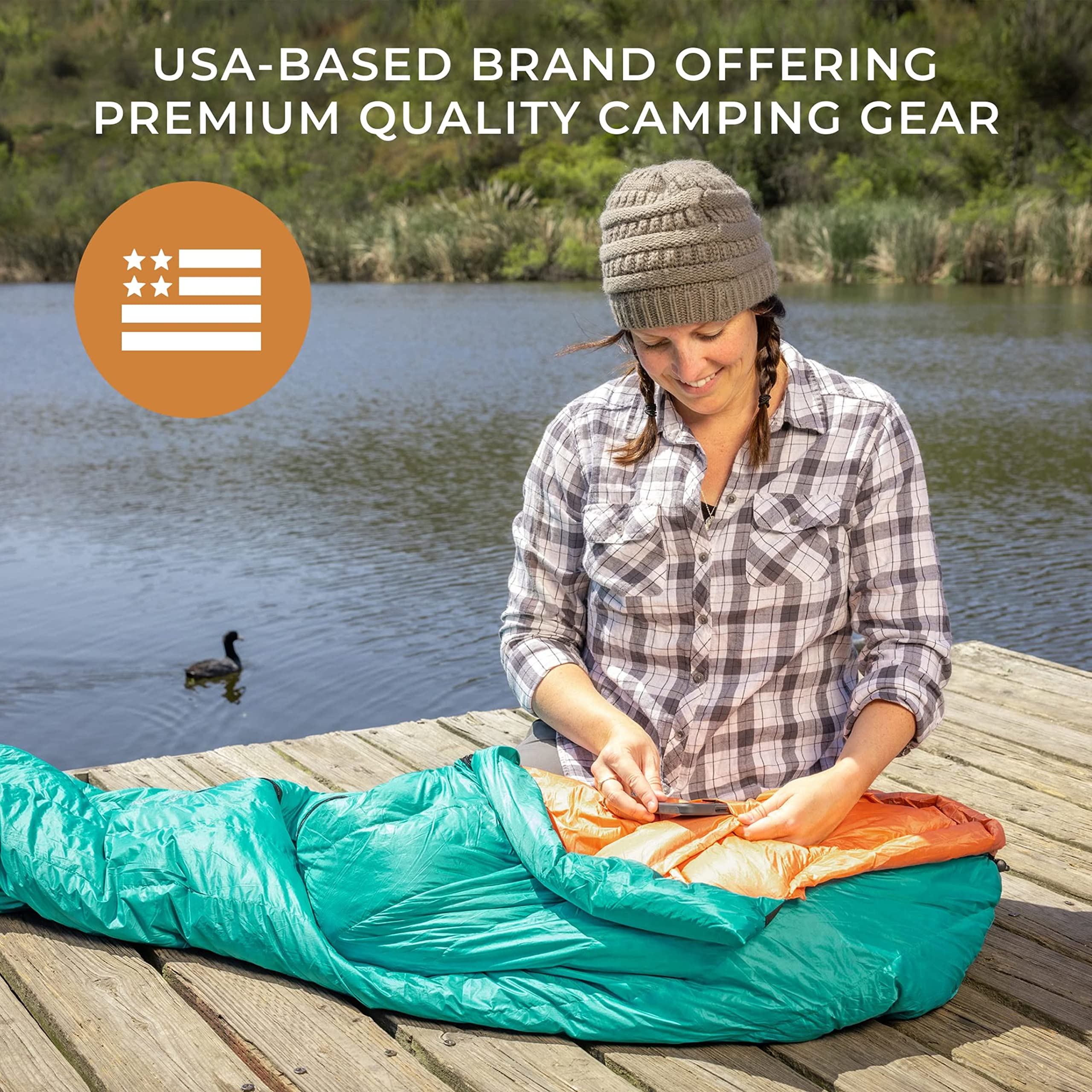 Hyke & Byke Eolus 15°F 3-Season Ultralight 800FP Goose Down Sleeping Bag for Hiking & Backpacking - Black/Clementine - 78in Regular - Perfect for Camping, Backpacking & Outdoor Adventures