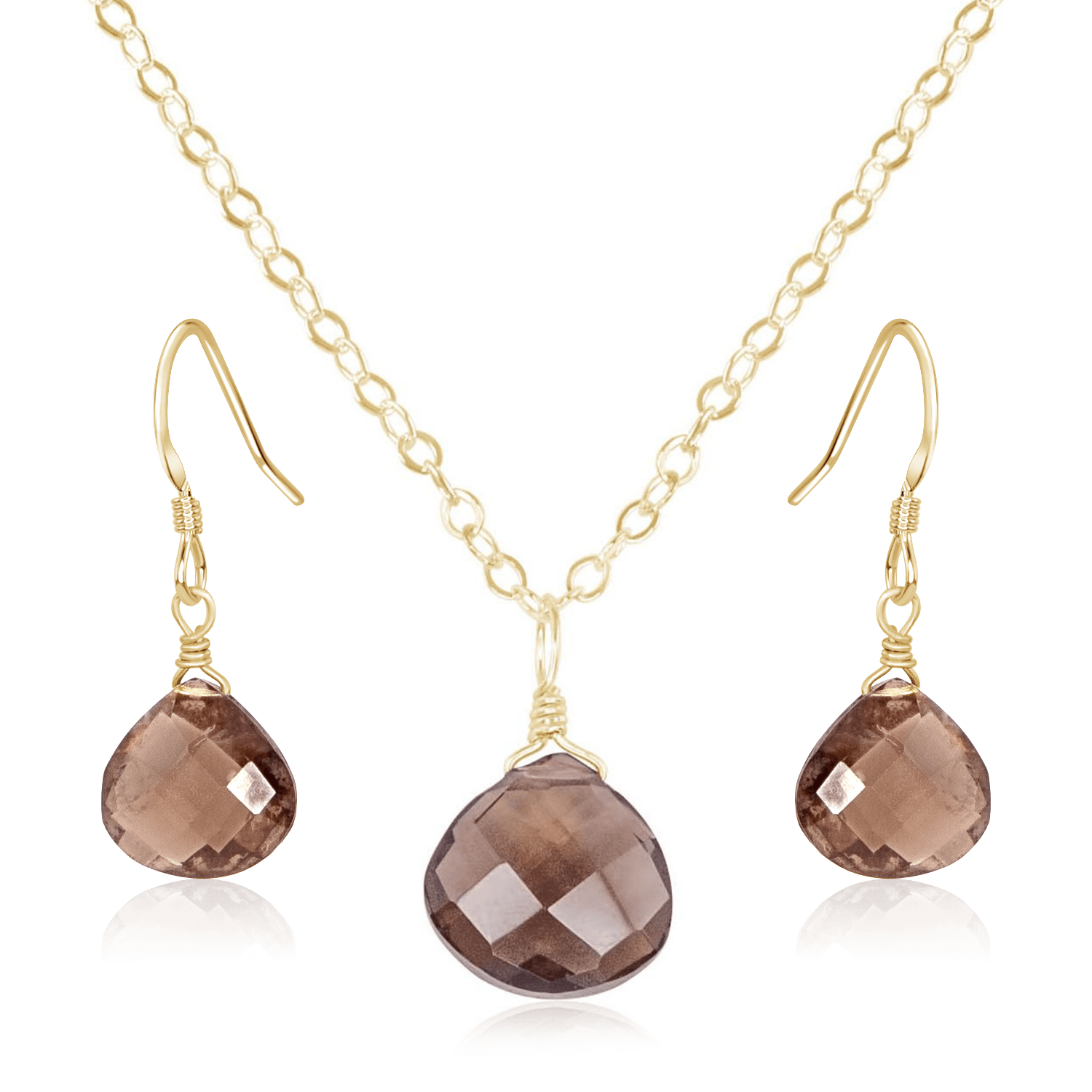 Elegant Smoky Quartz Teardrop Earrings and Necklace Set for Women - Perfect for Weddings, Parties & Everyday Wear