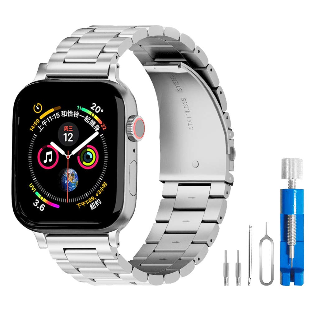Premium Stainless Steel Apple Watch Band for Men - Compatible with 38mm 40mm 41mm iWatch Series Ultra/Ultra2/SE/9/8/7/6/5/4/3/2/1 - Elegant Silver Metal Chain Strap for Business, Casual & Formal Occasions