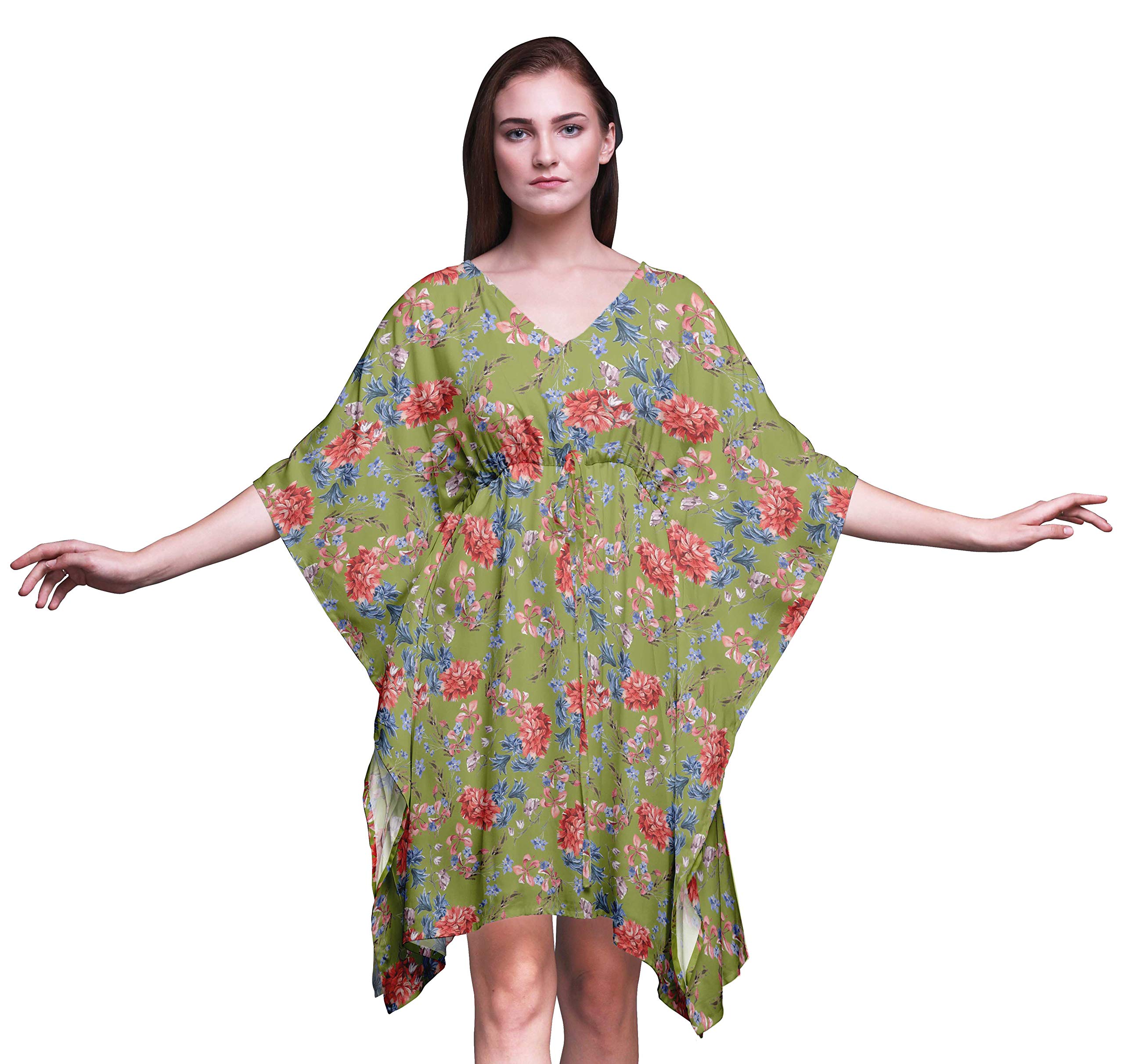 Bimba Women's Short Caftan Midi Dress - Beach Cover Up, Swimwear Wrap, Boho Summer Dress for Pool, Vacation & Resort Wear