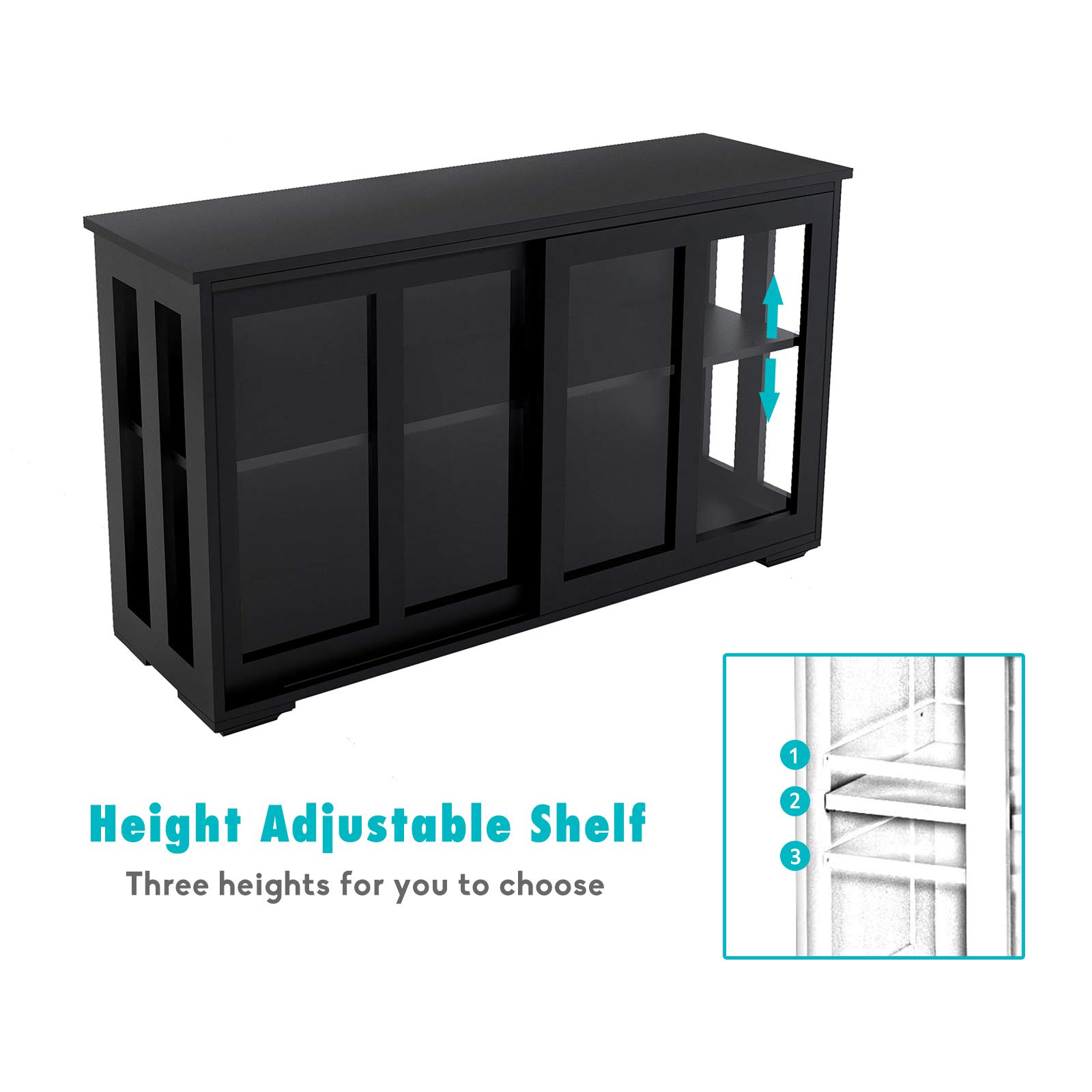 Elegant Wood Sideboard Buffet Cabinet with Adjustable Shelf & Glass Door - Modern Black Console Table for Kitchen, Living Room & Dining Room Storage | Perfect for Home Decor, Entertaining & Organization
