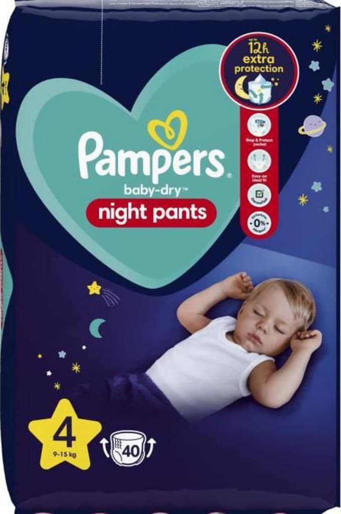 PAMPERS Baby-Dry Overnight Diaper Pants Size 4 (40 Count) - Leakproof Protection for Baby's Comfortable Sleep - Perfect for Nighttime Use and Long Naps