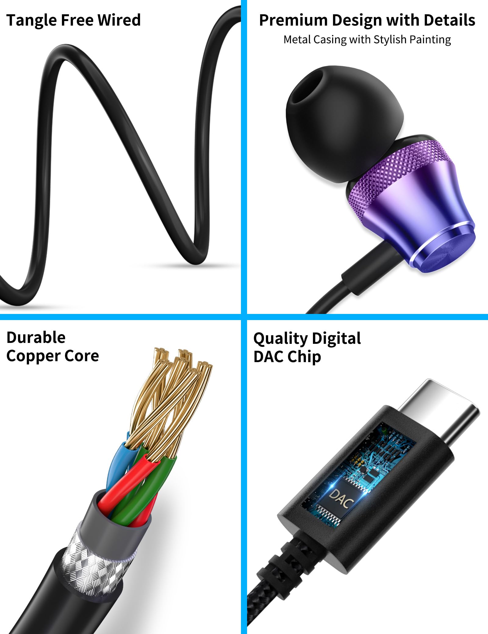 USB C Wired Headphones with Noise Cancellation, HiFi Stereo Sound - Compatible with iPad 11th/10th Gen, Samsung Galaxy A26/A36/A56/S25 Ultra/S24 FE, Pixel 9, iPhone 16E/16/15 Pro - Perfect for Gaming, Travel & Work Calls