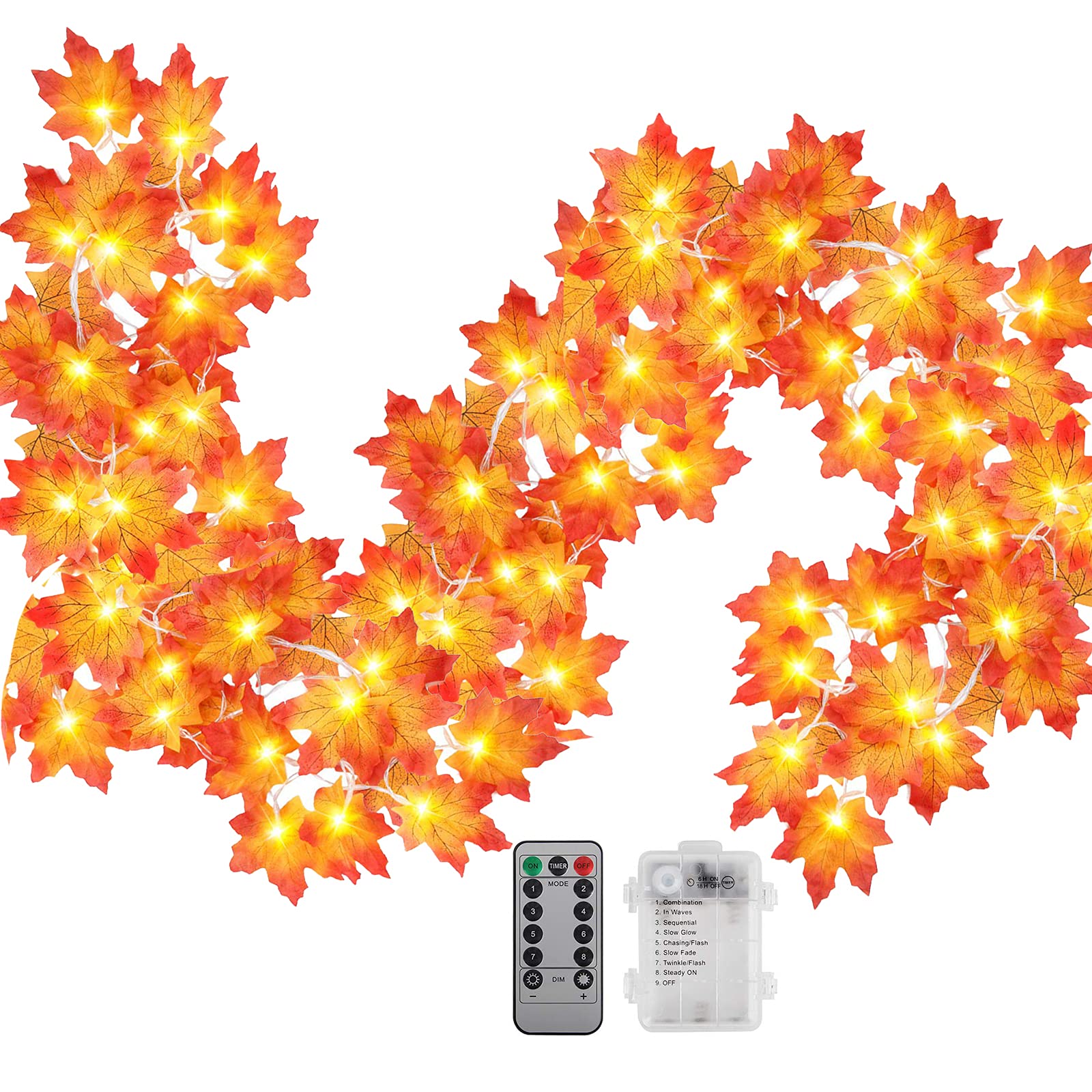 50 LED 16.4Ft Autumn Leaf Garland String Lights with Timer & Remote - Battery Operated Fall Thanksgiving Decor for Home, Mantle, Indoor Party & Seasonal Decorations | Perfect for Thanksgiving Centerpieces, Fireplace Mantel Decor, and Cozy Autumn Ambiance