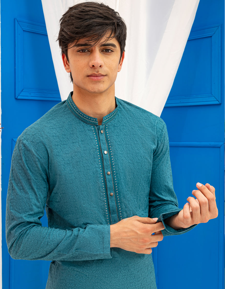 Premium Cotton Green Kurta by J. Junaid Jamshed - Comfortable Traditional Pakistani Attire for Men - Perfect for Eid, Weddings & Casual Wear
