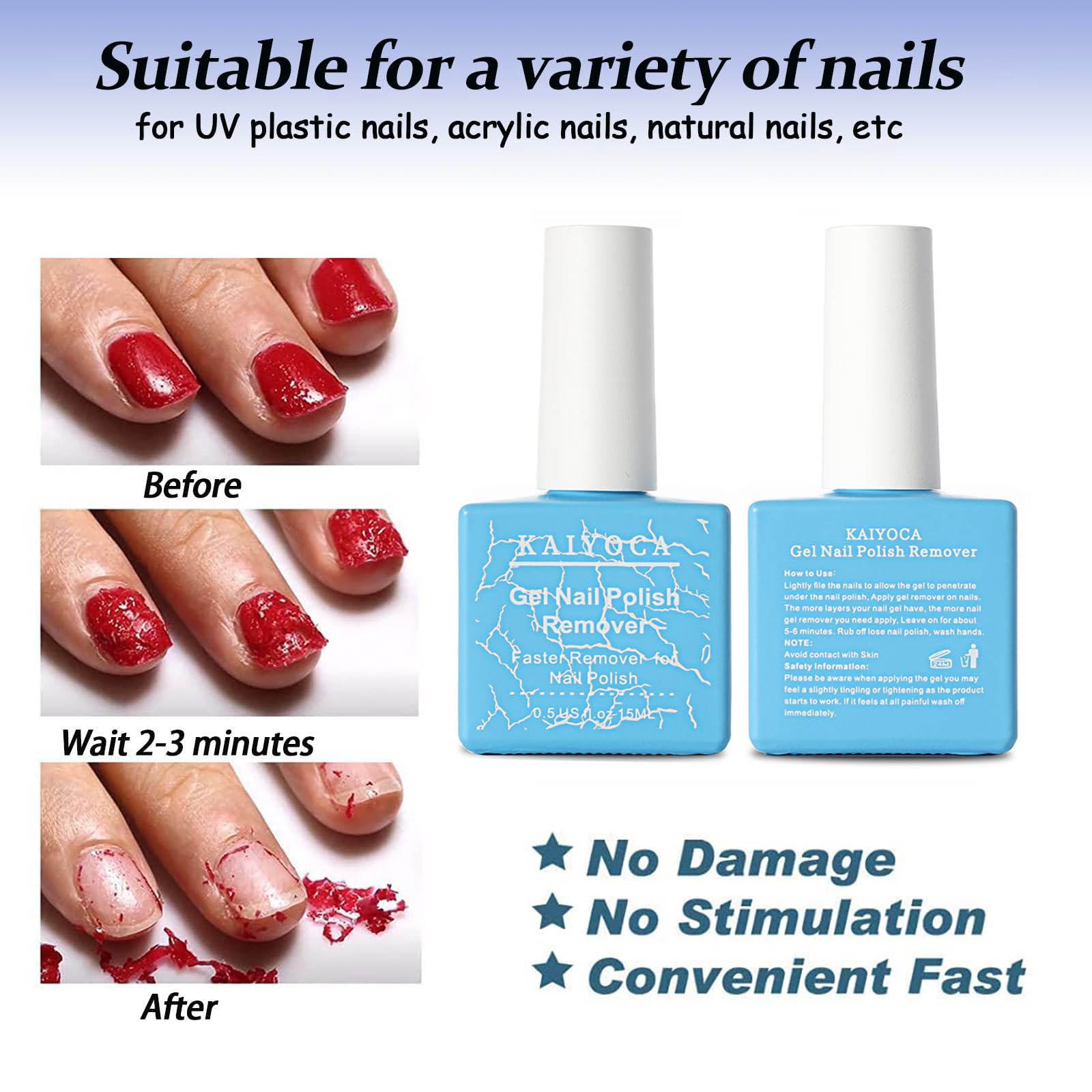 Gel Nail Polish Remover Kit with Cuticle Pusher & Nail Scraper - Non-Irritating, Fast-Acting Formula, No Foil or Soaking Required - Perfect for At-Home Manicures & Salon-Quality Nail Care