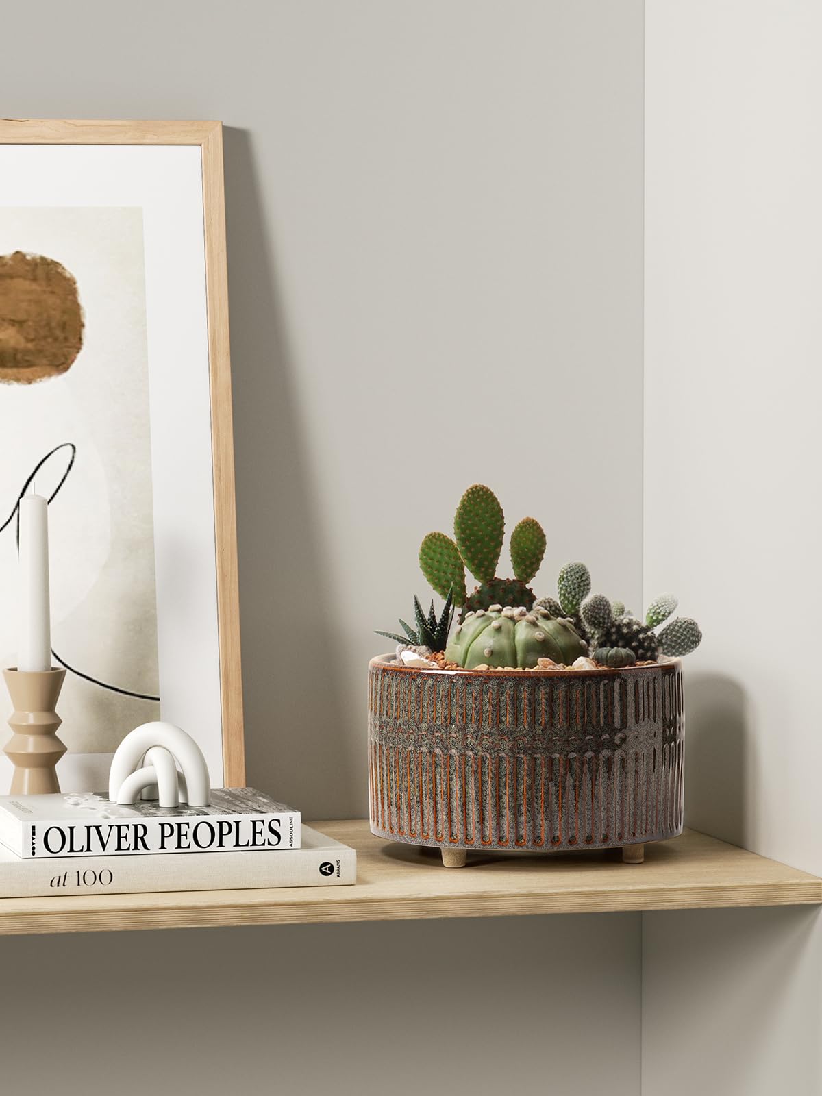 LE TAUCI 6.5+8 Inch Ceramic Succulent Plant Pots with Drainage Hole - Modern Round Decorative Flower Pots Set of 2, Reactive Glaze Black - Perfect for Indoor Plants, Home Decor, Office Desk & Gift Ideas