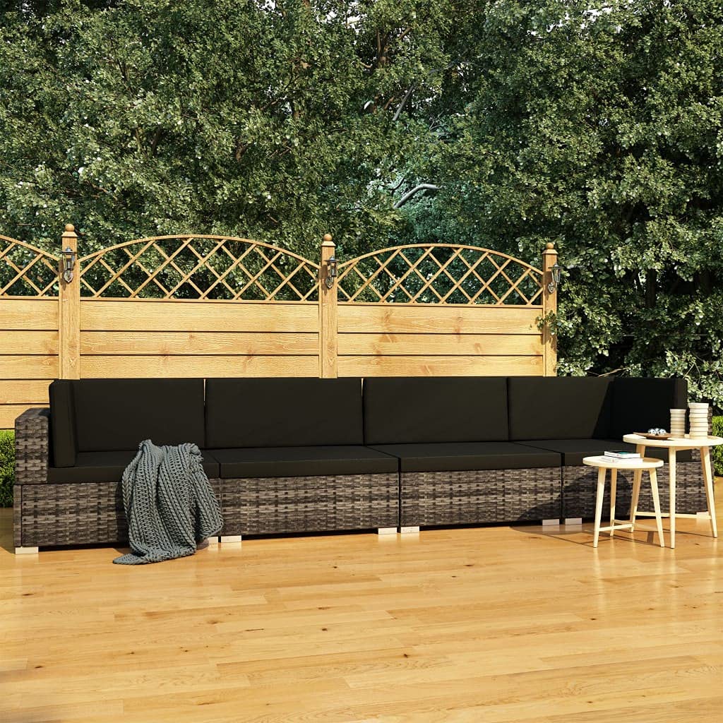4-Piece Gray Poly Rattan Outdoor Patio Furniture Set with Cushions - Wicker Conversation Sofa & Chairs for Garden, Poolside, Balcony, Backyard, Porch (Indoor/Outdoor Use) - Perfect for Relaxing, Entertaining & Outdoor Gatherings