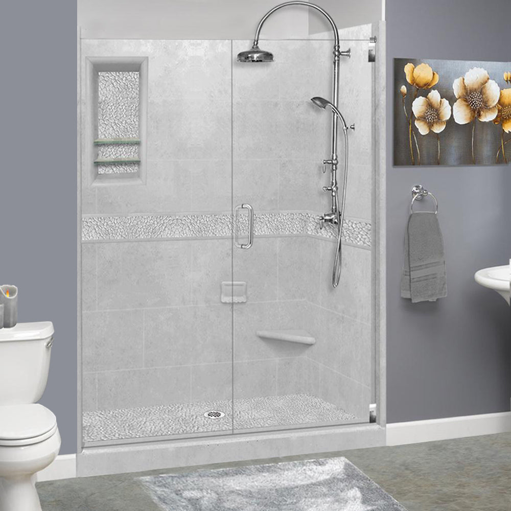 60 Alcove Portland Cement Sistine Stone & Pebble Stone Accent - DIY Shower Remodel Kit for Bathroom Renovation | Waterproof Tile Backer Board for Wet Areas | Perfect for Home Improvement Projects