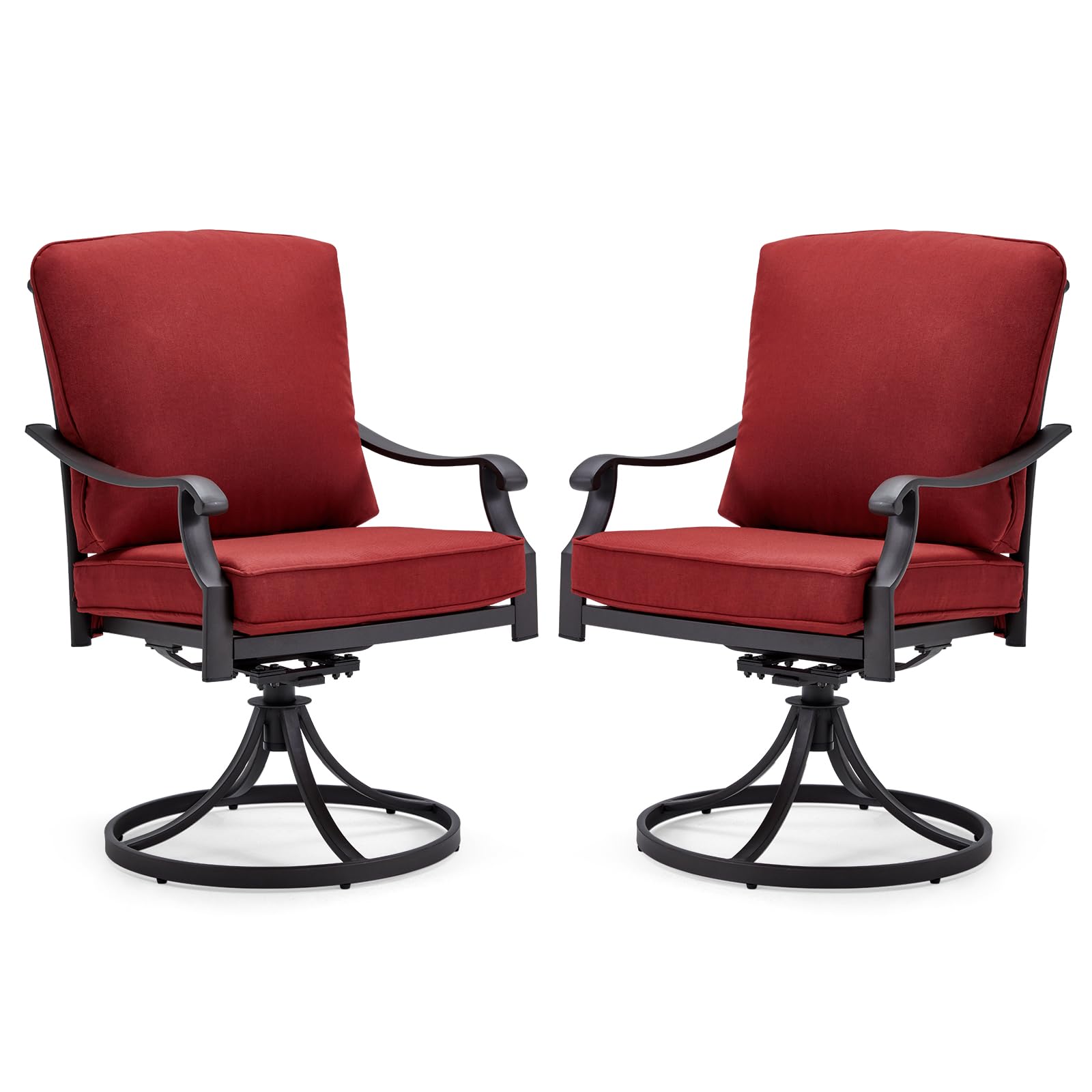 MELLCOM Heavy Duty Outdoor Swivel Dining Chairs Set of 2 with Thickened Cushions - Metal Patio Rocking Chairs for Garden, Lawn, Porch, Backyard & Poolside - Red (Perfect for Outdoor Entertaining, Relaxing & Dining)
