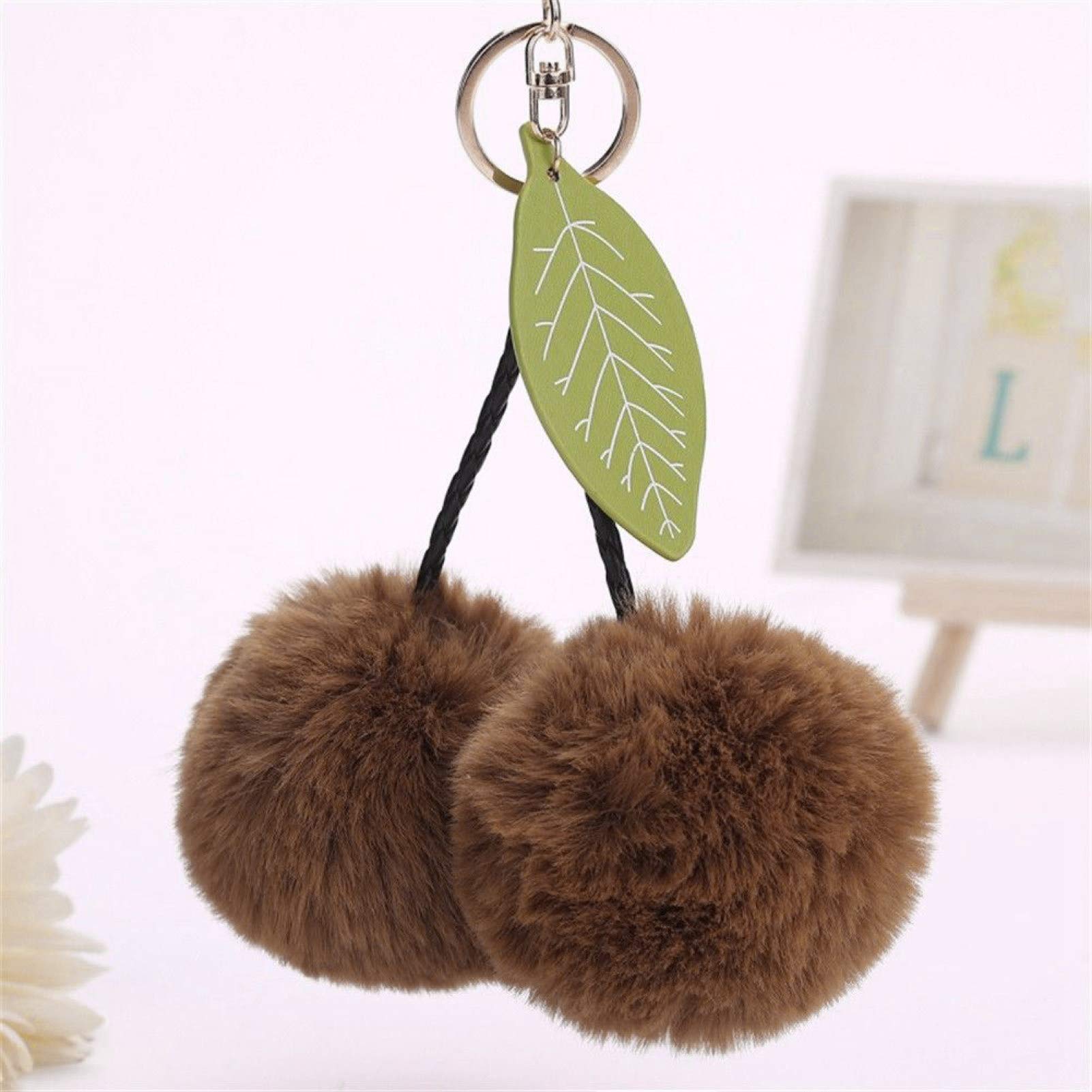 Cute Cherry Keychain - Leaf Ball Keyring with Hanging Pendant for Car Keys, Bag & Purse - Stylish Key Holder Charm for Women & Men - Perfect Gift for Car Enthusiasts & Fashion Lovers