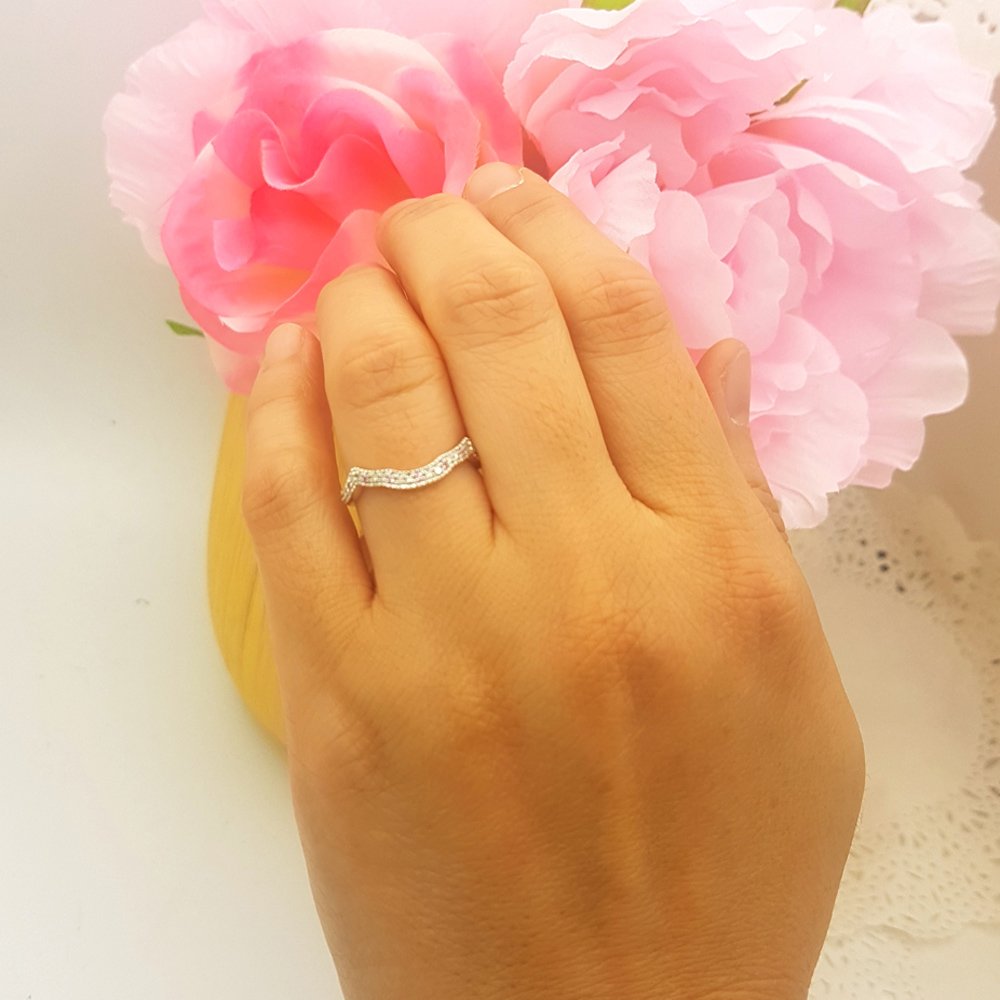 Dazzlingrock Round Pink Sapphire & White Diamond Stackable Wedding Ring for Women - Sterling Silver Anniversary Band, Perfect for Bridal Sets, Engagement, and Special Occasions