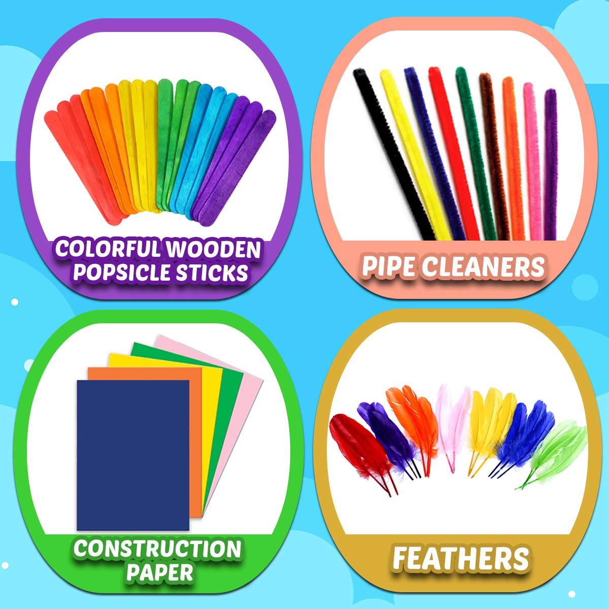 Goody King Arts and Crafts Supplies Kit for Kids Ages 4-10 - DIY Craft Jar with 200+ Materials for Toddler, Preschool & Classroom Projects - Creative Collage Art Set for Home, School & Party Activities