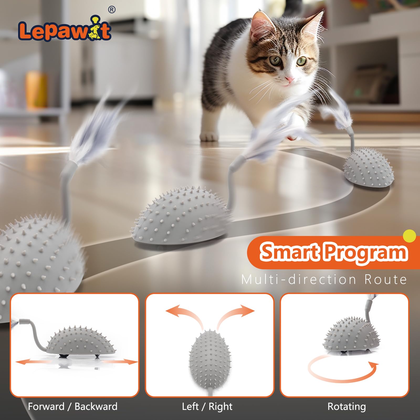 Interactive Cat Toys for Indoor Cats - Automatic Moving Electric Mouse with Feather Tail, USB Rechargeable Cat Exercise Toy - Perfect for Playtime, Hunting Simulation & Keeping Your Cat Active