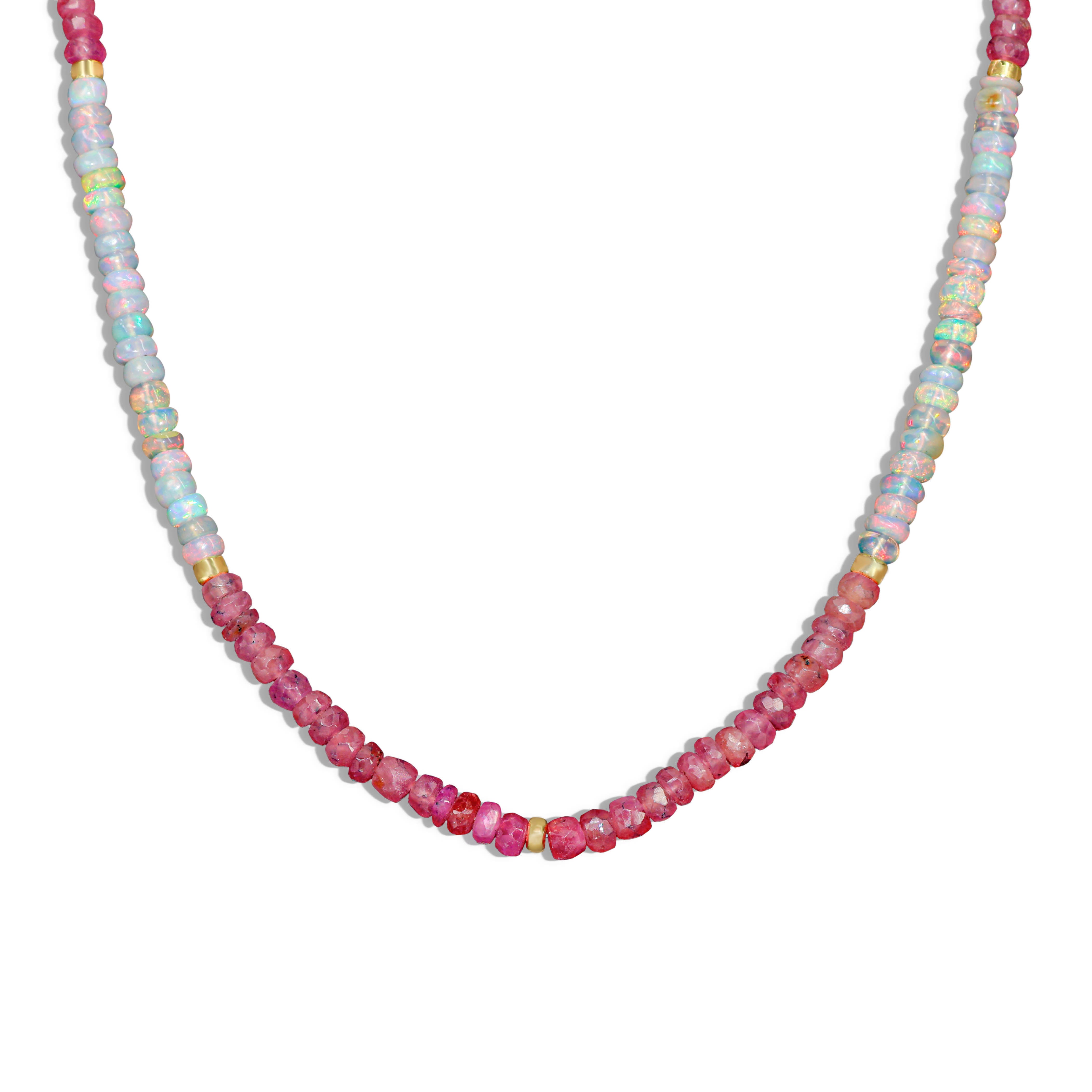 Natural Ruby & White Opal Beaded Necklace for Women - Handmade Gemstone Jewelry for Wedding, Party & Special Occasions
