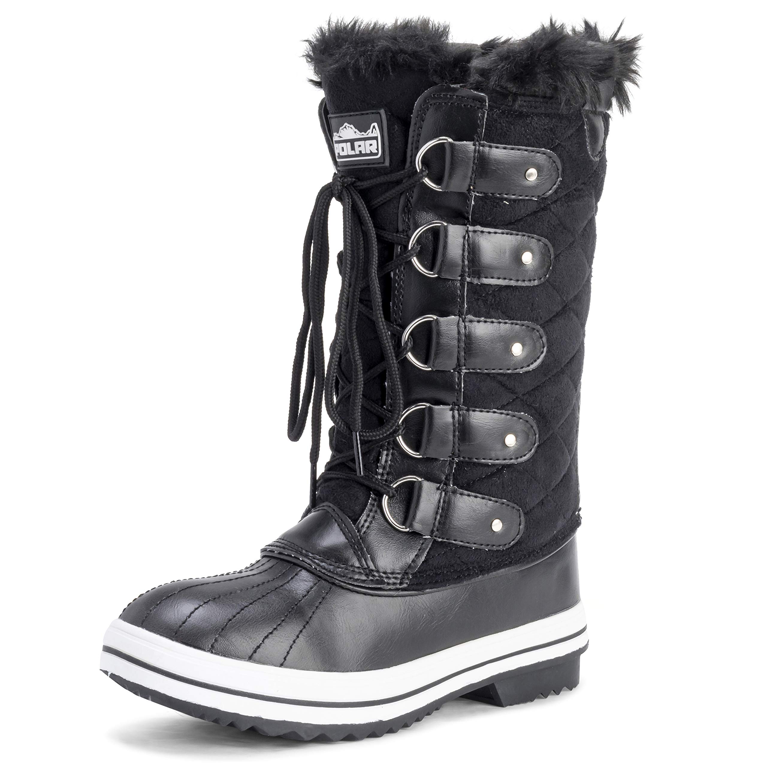 Polar Women's Waterproof Nylon Tall Winter Snow Boots - Warm Insulated Slip-Resistant for Cold Weather, Hiking, and Snowy Outdoor Activities