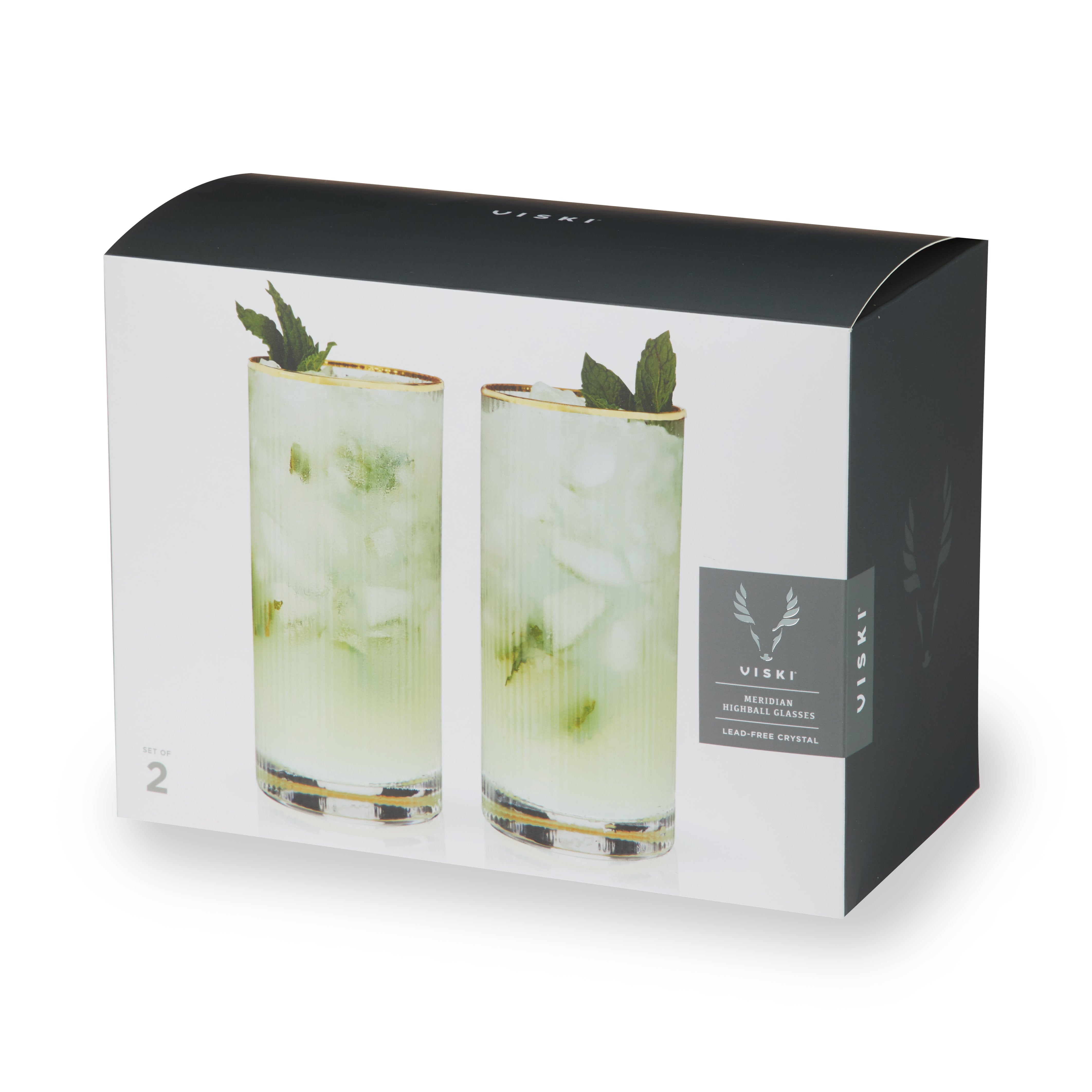 Premium Meridian Crystal Highball Glasses - Set of 2 Elegant Whiskey & Cocktail Drinking Glasses - Perfect for Home Bars, Parties & Gifts