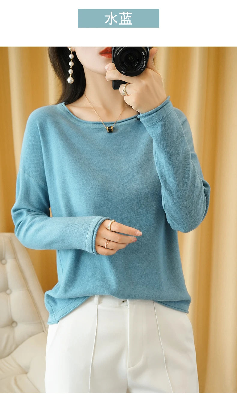 Soft Cotton O-Neck Pullover Knit Sweater for Women - Cozy Winter Wear & Casual Outfits