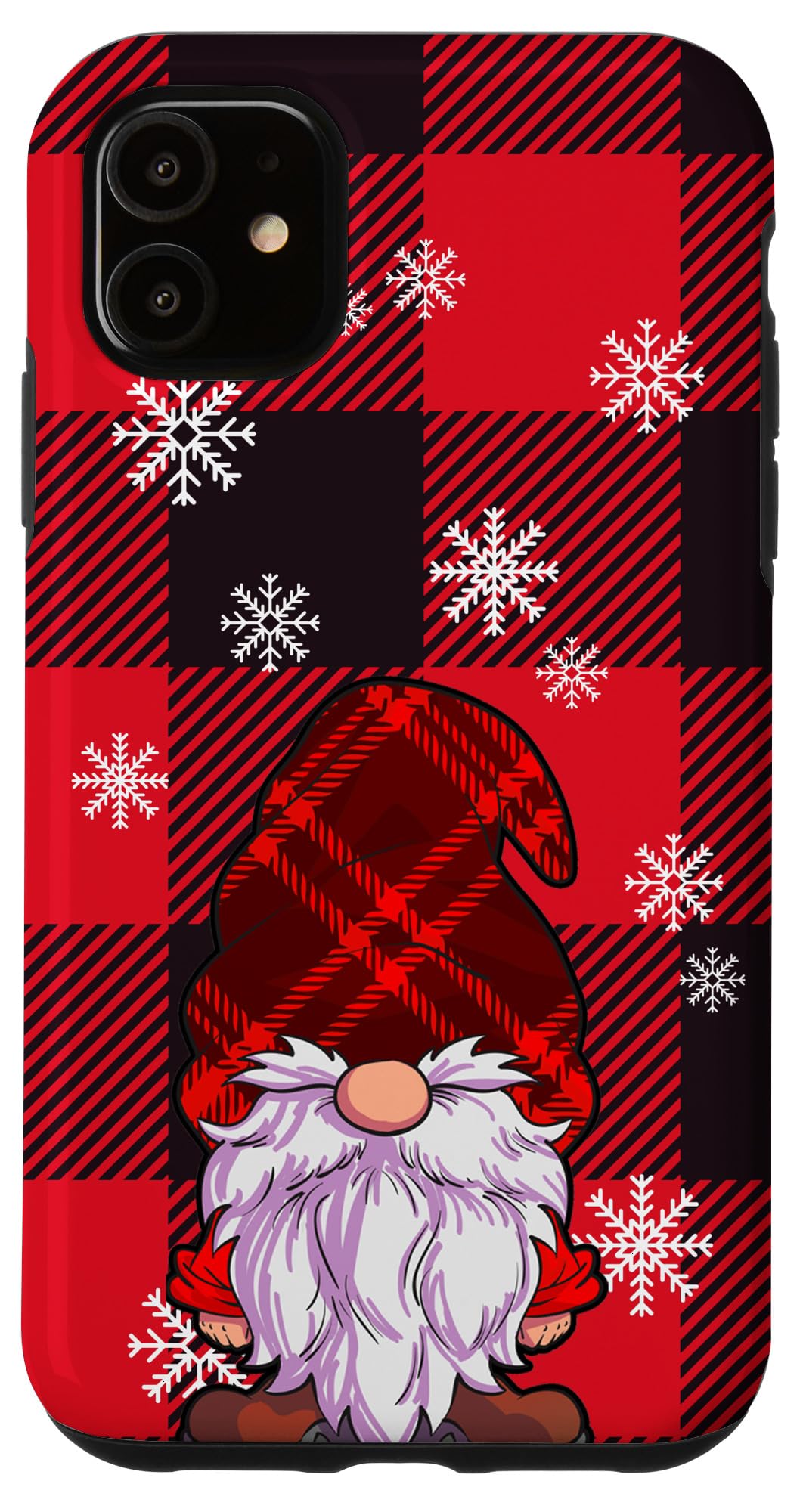 iPhone 11 Christmas Phone Case - Festive Red Buffalo Plaid with Gnomes & Snowflake Design | Perfect Holiday Gift & Winter Protection