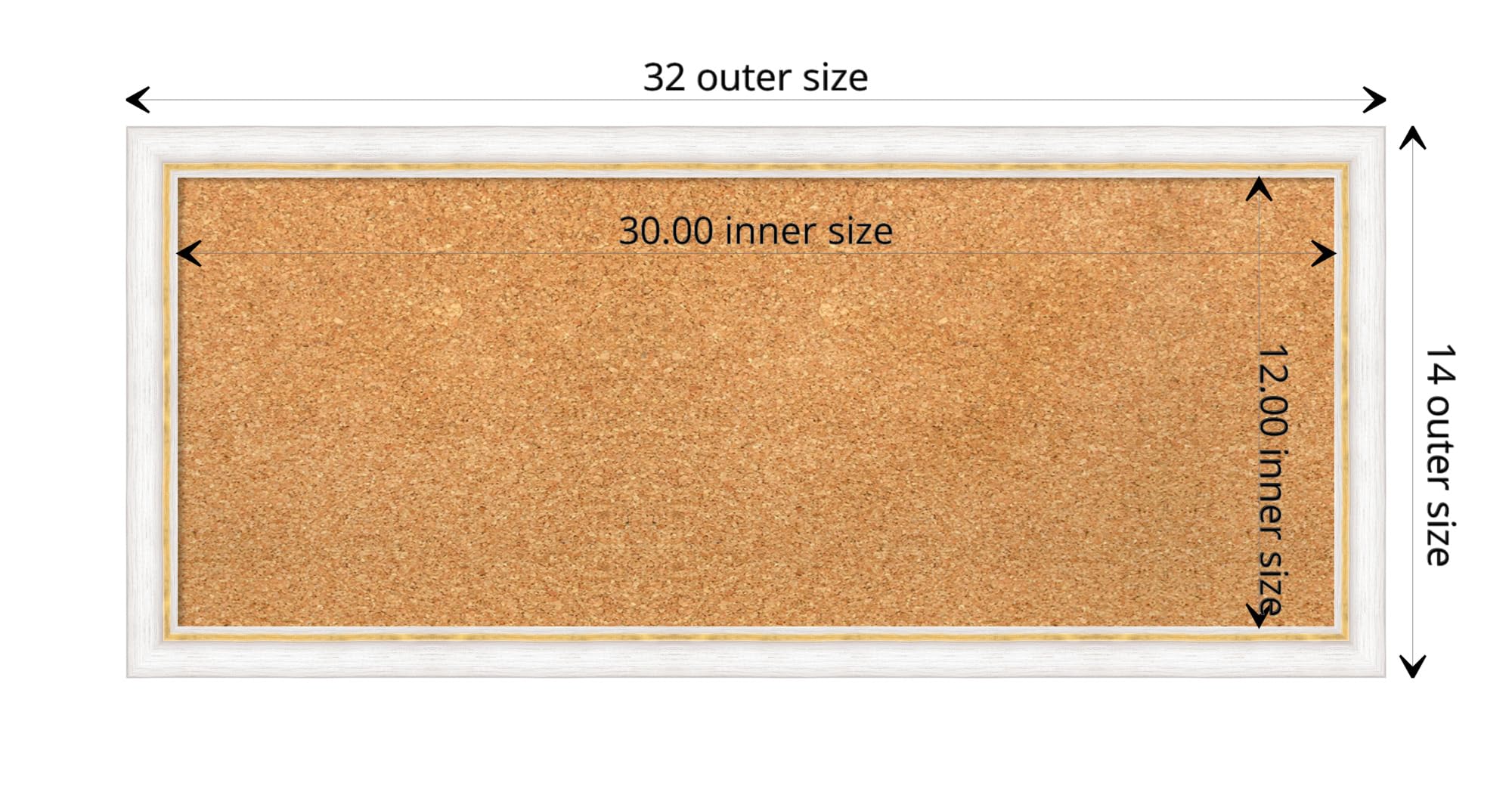 Amanti Art 14x32 Natural Cork Board with White Wood Frame - Vision Board, Office Decor & Home Organization Pinboard | Perfect for Displaying Photos, Notes & Inspirations in Home, Office or Classroom