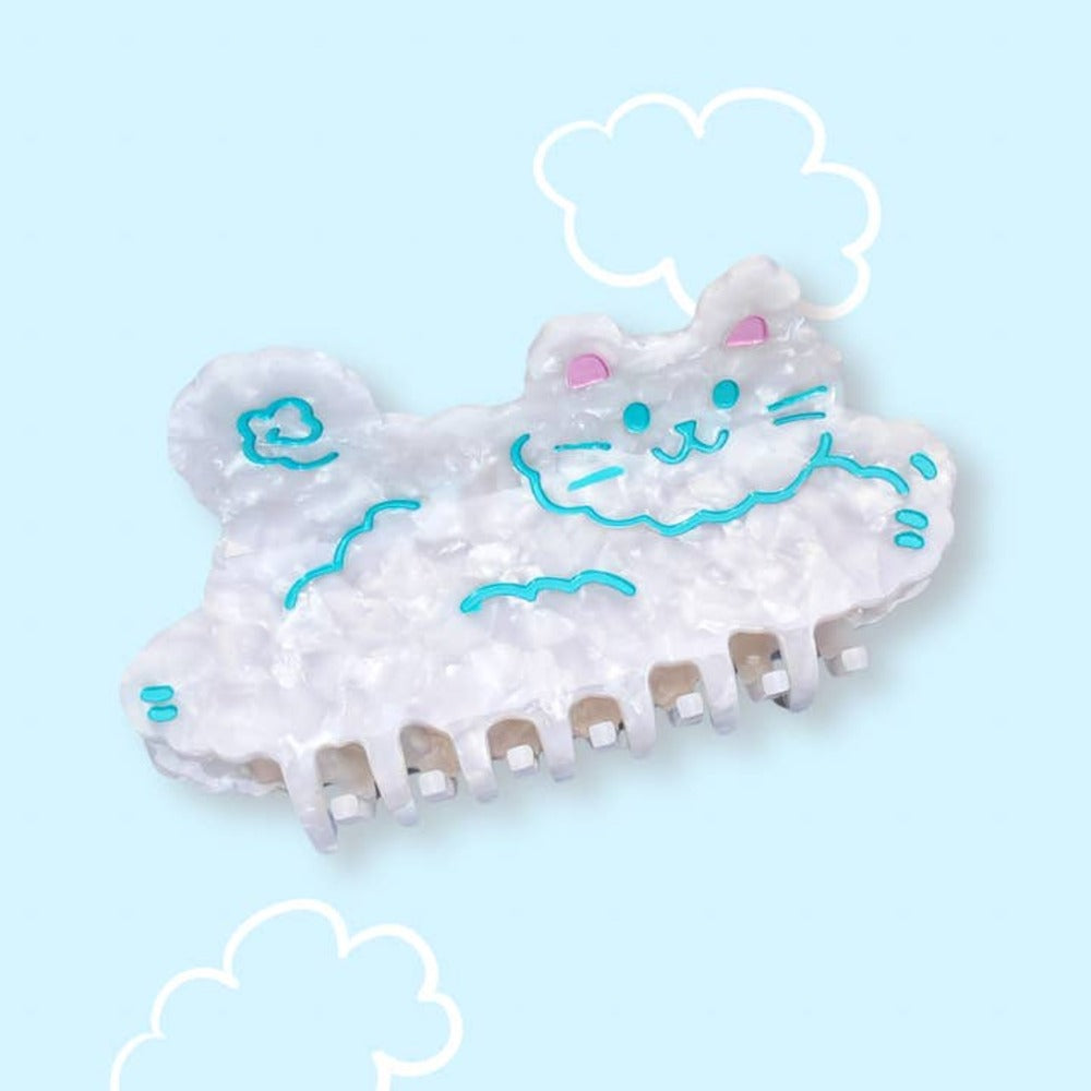 Cloud Cat Cellulose Hair Claw Clip - Strong Hold Hair Clips for Women, Natural Material Hair Accessories for Ponytail, Bun & Updo Hairstyles - Perfect for Work, Gym & Everyday Use