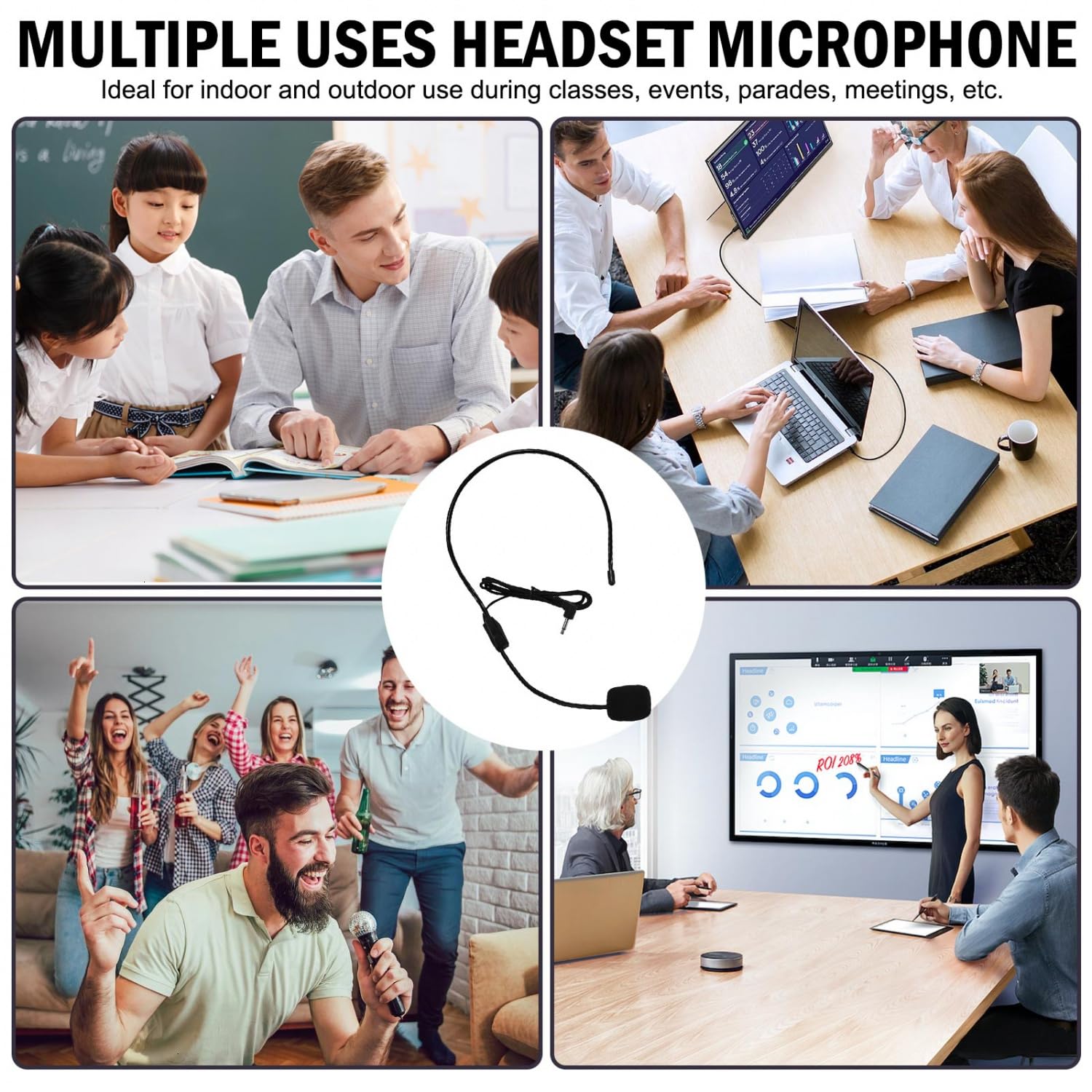 Professional Wired Headset Microphone with Flexible Boom - Noise Cancelling Mic for Singing, Teaching, Public Speaking, Coaching & Presentations (Black, 2-Pack) - Perfect for Voice Amplifiers, Classrooms, Webinars & Senior Care