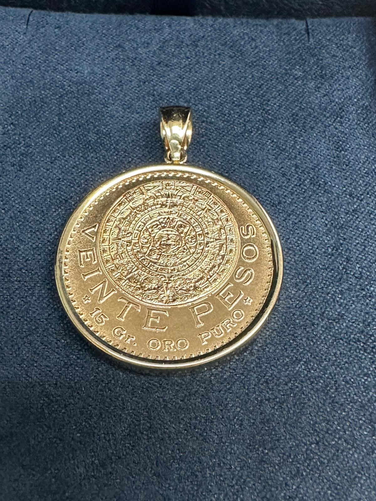 14k Yellow Gold Veinte Pesos Coin Necklace with Polished Bezel - Perfect for Gift Giving, Layering & Everyday Jewelry