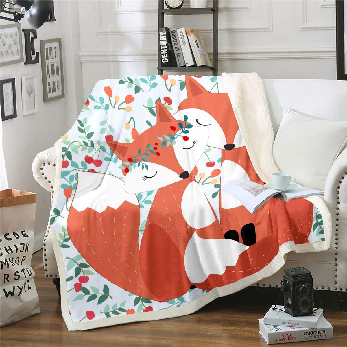 Feelyou Kids Cartoon Fox Print Fleece Blanket - 30