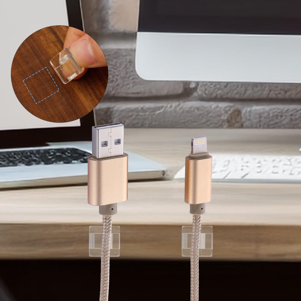 50 Pcs Transparent Adhesive Cable Clips - Cord Organizer for Desk Wire Management, Charging Cords & Christmas Lights - Home, Office & Outdoor Use