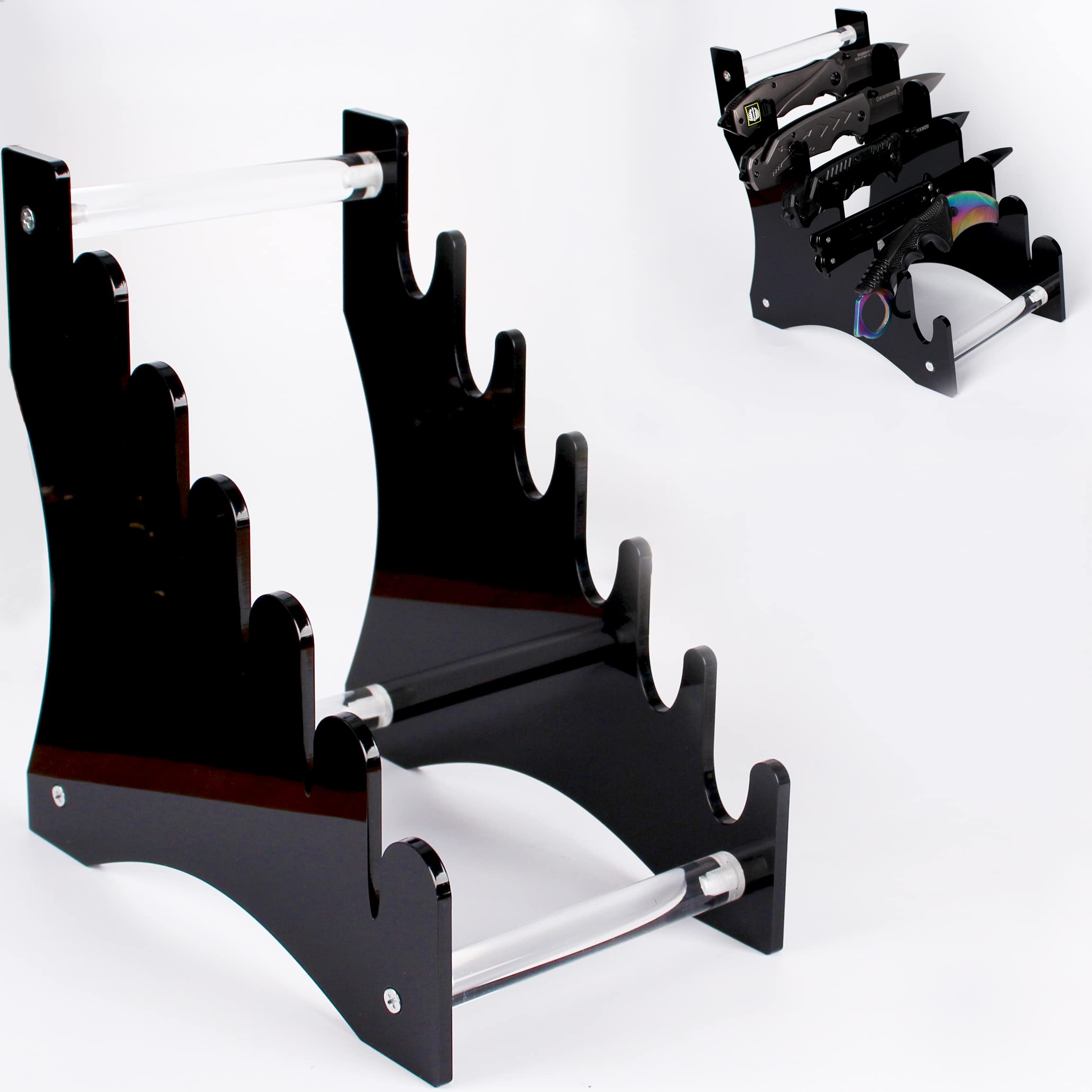 WANLIAN 6-Slot Acrylic Knife Display Stand - Dagger Holder, Hunting & Fixed Blade Knife Organizer - Black Desktop Showcase for Collectors & Outdoor Enthusiasts | Perfect for Home Decor, Gift Display & Weapon Storage